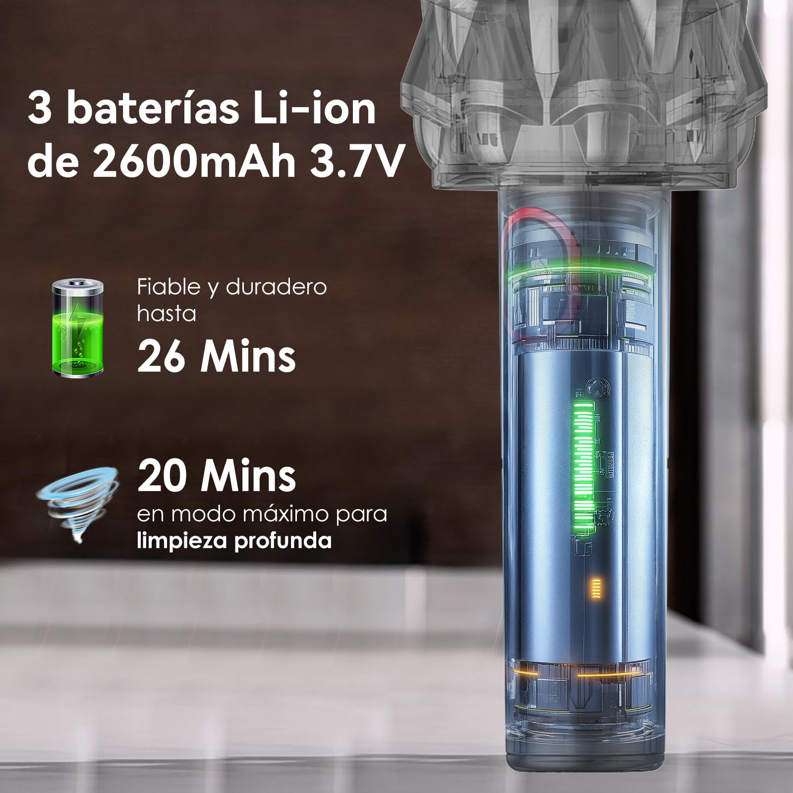 Akitas Pro H2 Aspiradora de Mano Sin Cable Ultraligera 0,5 kg – Potente Succión con Doble Modo, Batería 2600mAh, Filtro HEPA y Acero, Boquilla y Cepillo, Compacta para Hogar, Sofá y Coche