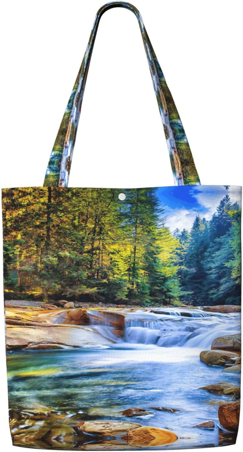 Aquarium Background Fish Tank Polyester Canvas Tote Bag Reusable Soft Grocery Cloth Bag Shoulder Bag For Beach Travel Shopping