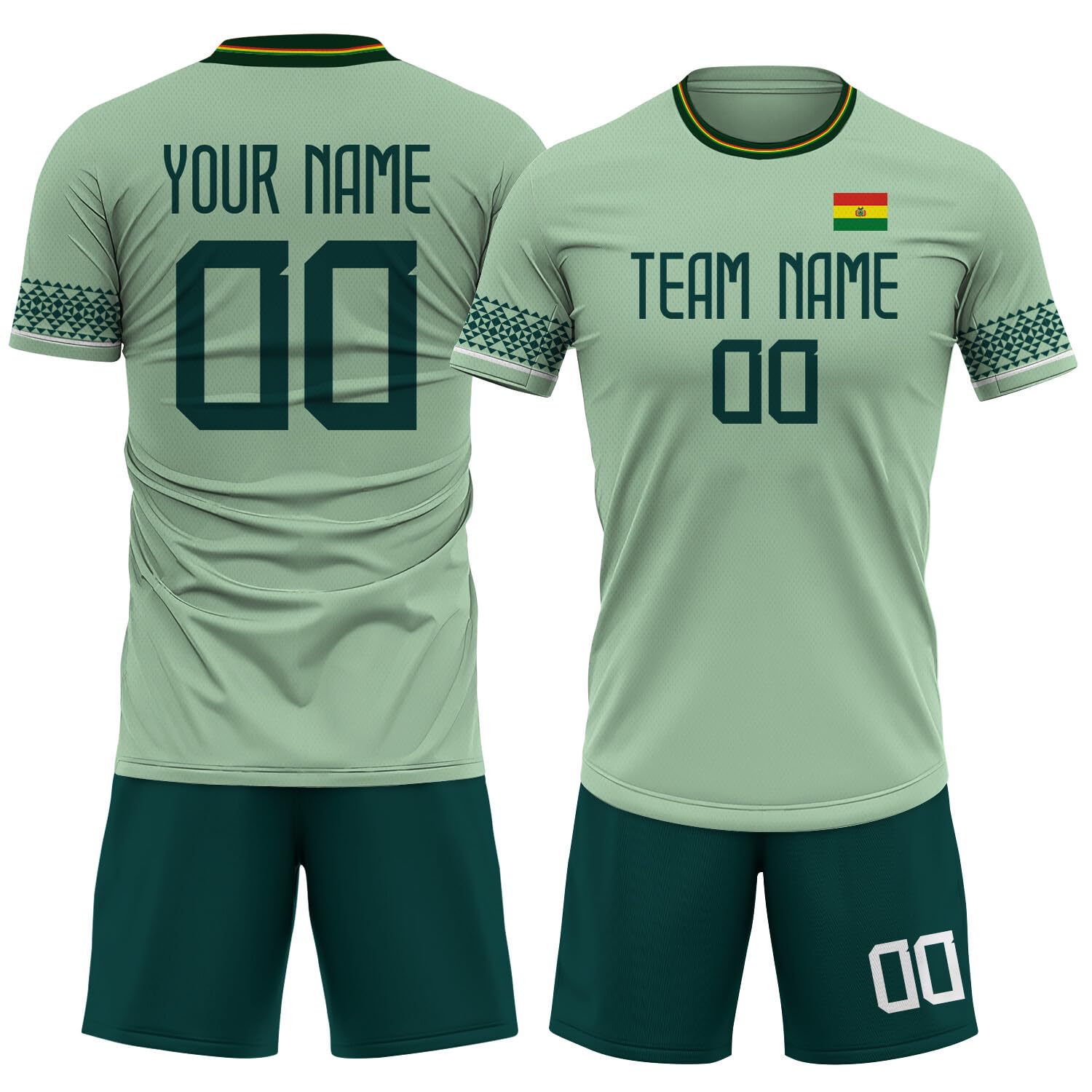 Generic Custom Bolivia Soccer Jersey Men Women Youth Kids, Personalized Athletic Shirts with Name Number Logo, Green Soccer Shirt Set