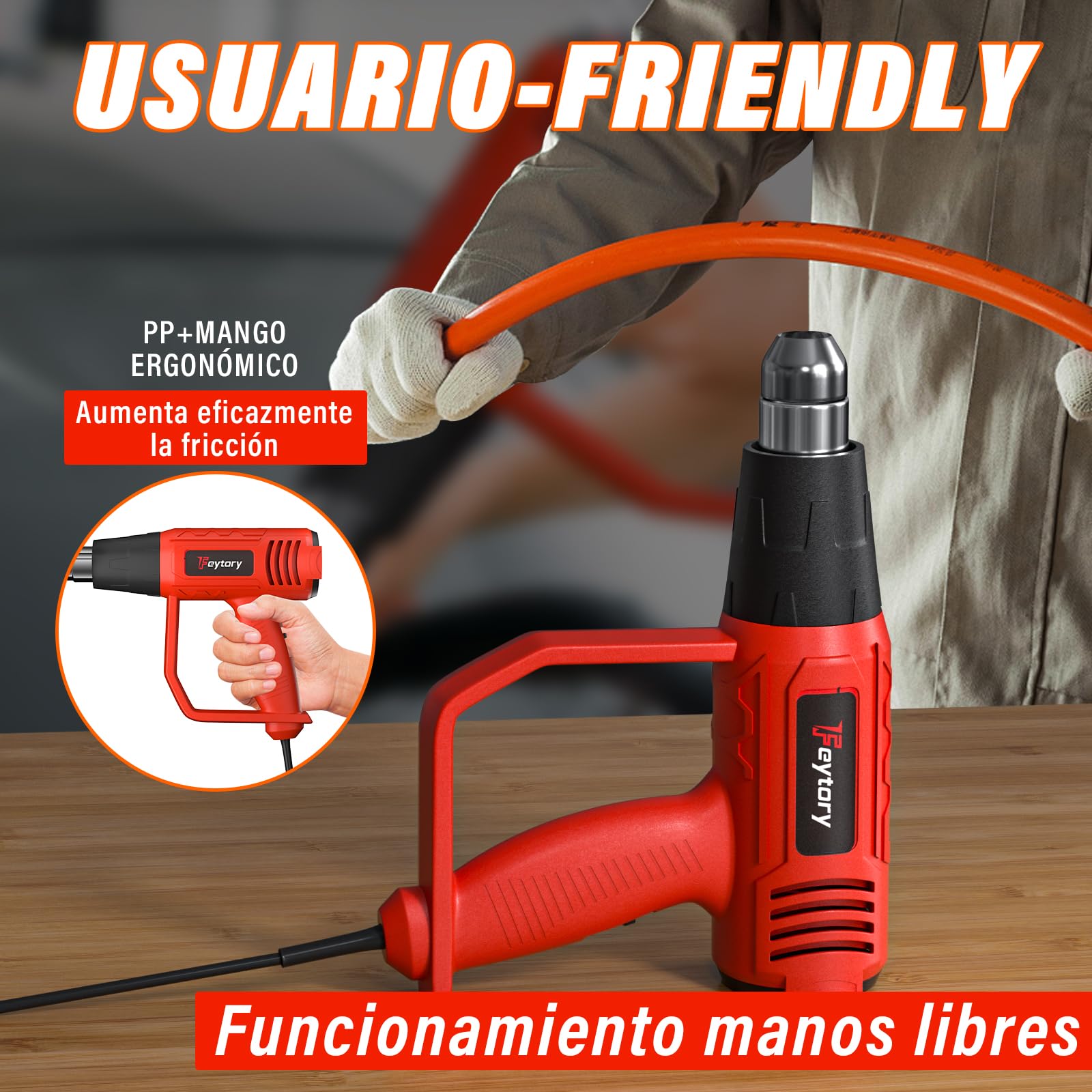 Pistola de Aire Caliente,2000W Decapadora Professional Temperatura Ajustable 60℃- 600℃, Calentamiento Rápido, Protección Contra Sobrecalentamiento para Soldar,Quitar Pintura y Calentar