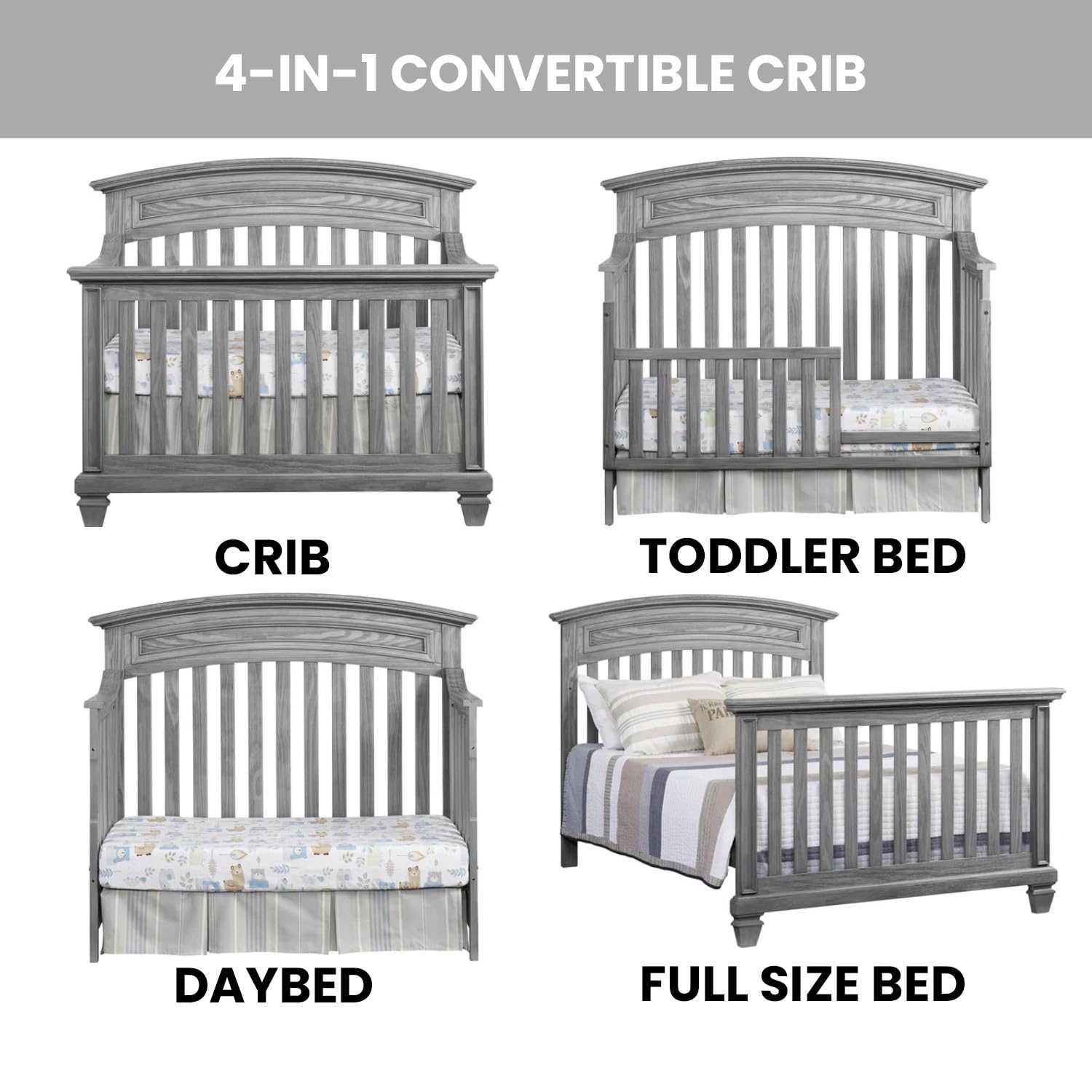 Front view of the Oxford Baby Richmond 4-in-1 Convertible Crib in its crib configuration.
