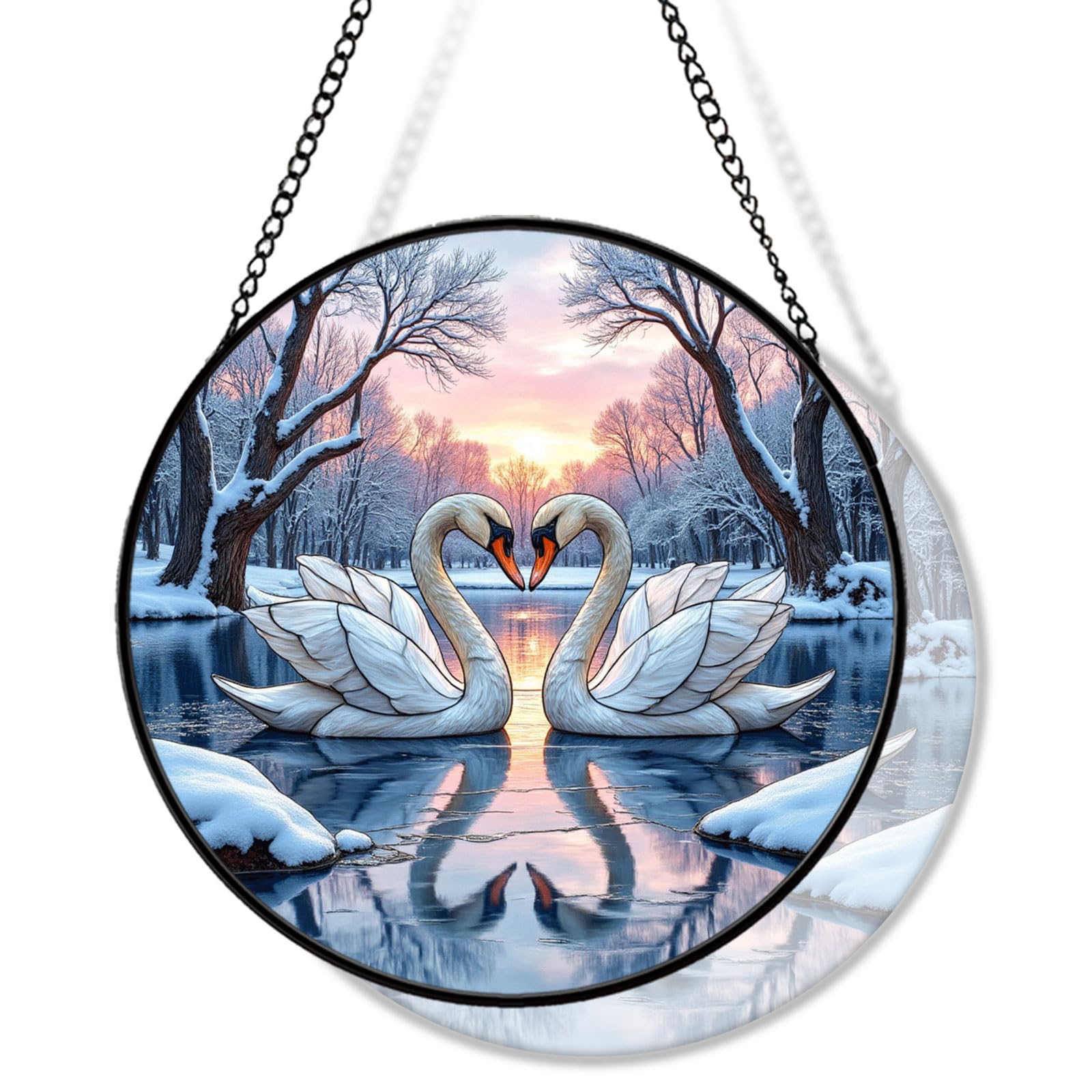 Winter Scene Swan Couple Stained Acrylic Puzzle,7.4 Inch Wedding Anniversary Valentine Gift