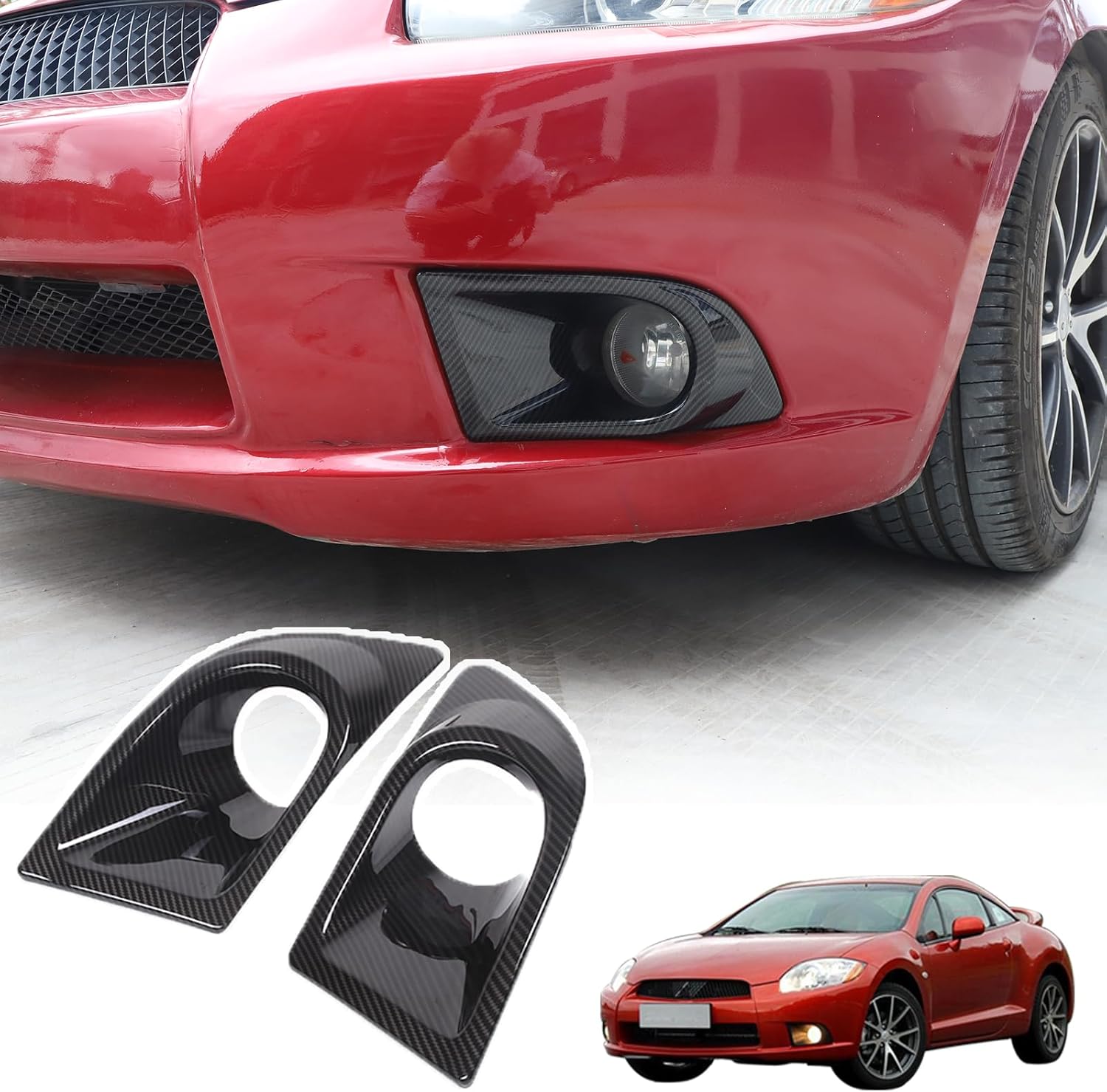 Sekhyna Front Bumper Fog Light Lamp Cover Trim,Left and Right Fog Light Trim Frame 2PCS,ABS Fog Light Lamp Trim Kits Compatible with Mitsubishi Eclipse 2006-2011 Auto Accessories (ABS Carbon)