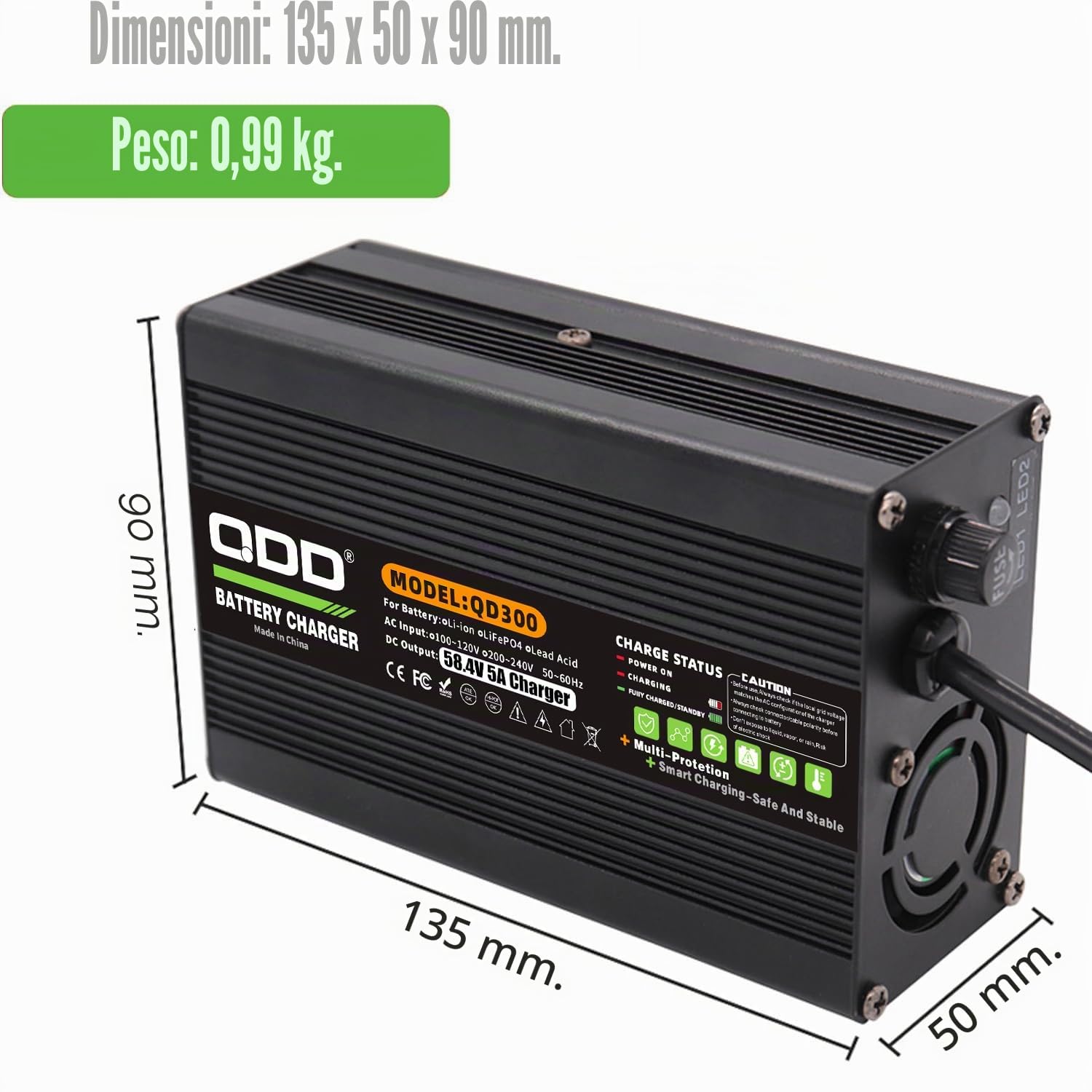 QDD 58,4 V 5 A Caricabatterie 58,4 V LiFePO4 Batteria Smart Caricabatterie Usato per 16S 48 V LiFePO4 Batteria ad alta potenza