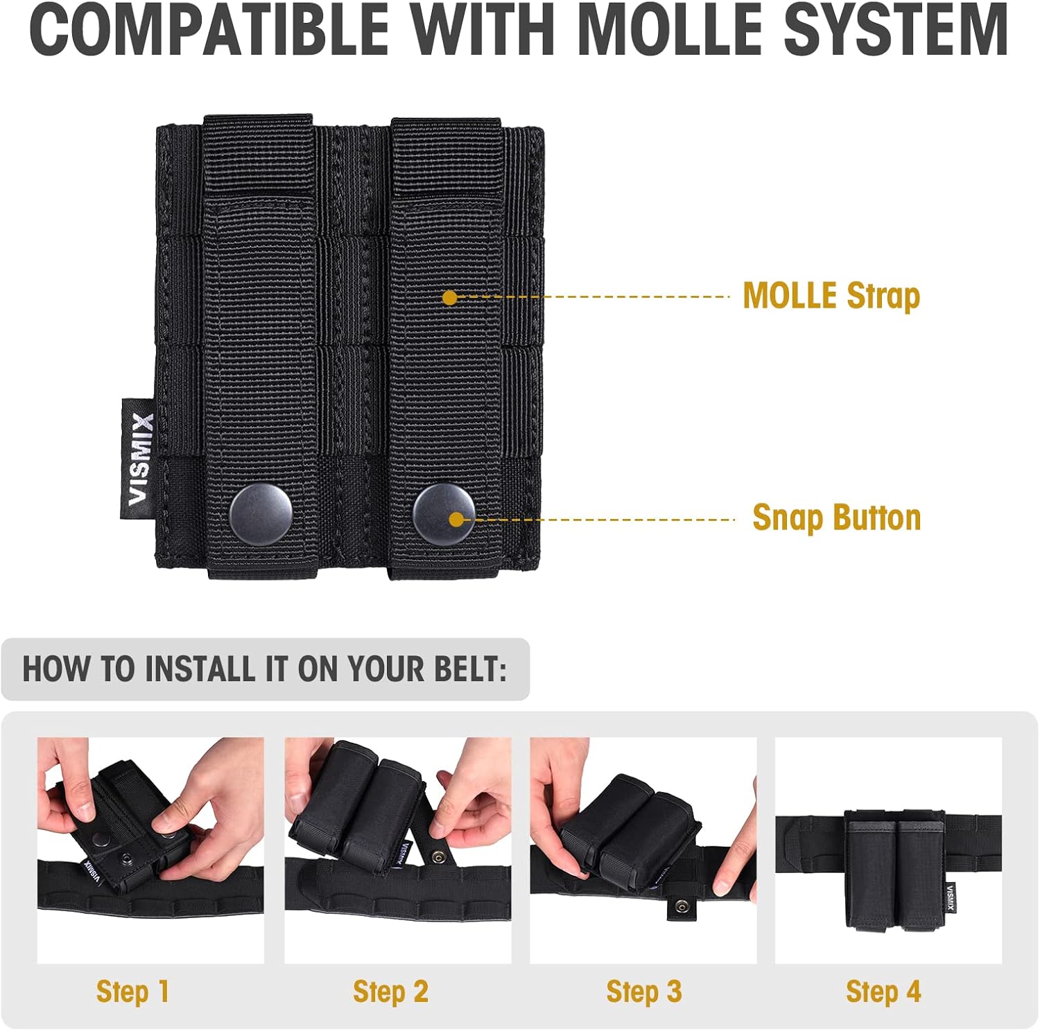 VISMIX Pistol Magazine Pouch, Double 9mm Mag Pouch with Quick Release Kydex Insert and MOLLE Compatible - Image 5