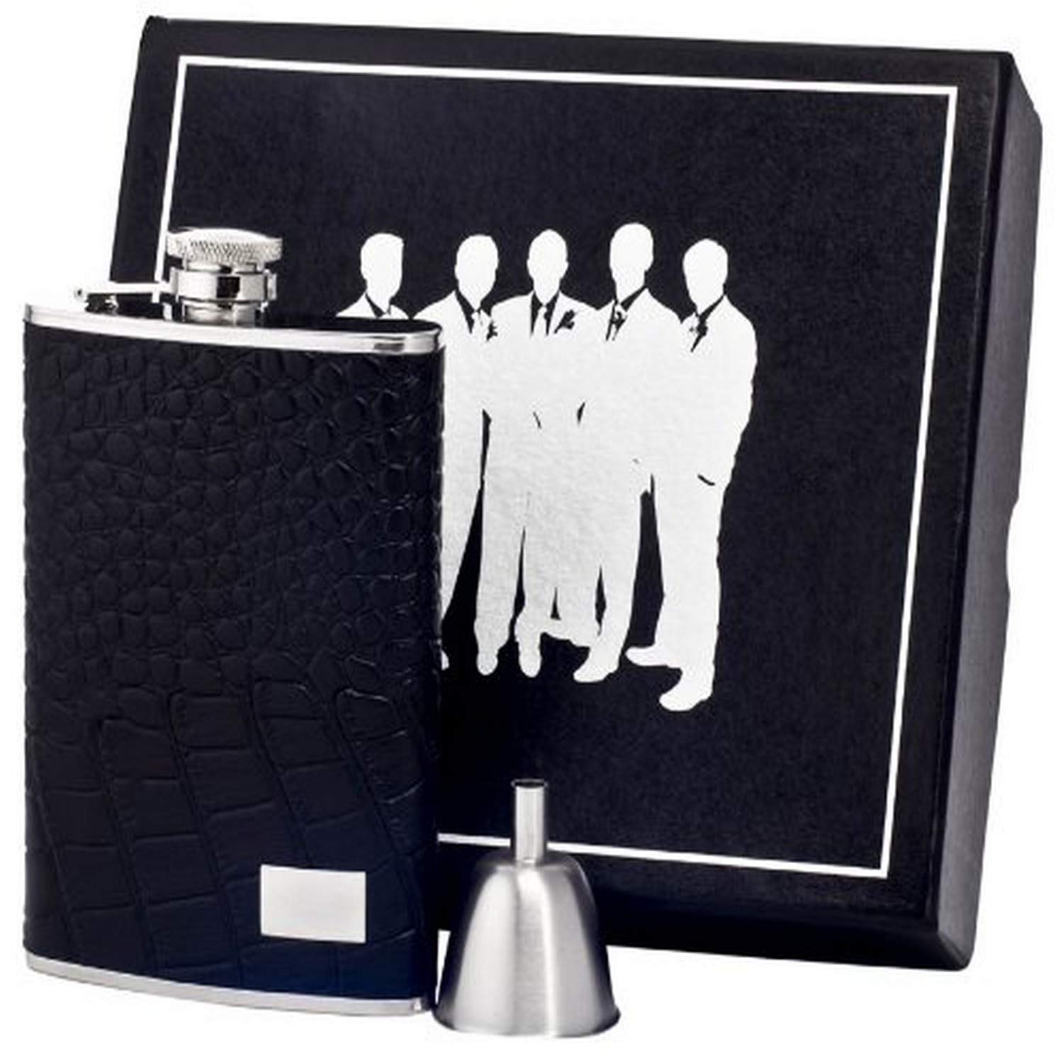 Visol Gator Leather Groomsmen Flask Gift Set Ounce Black
