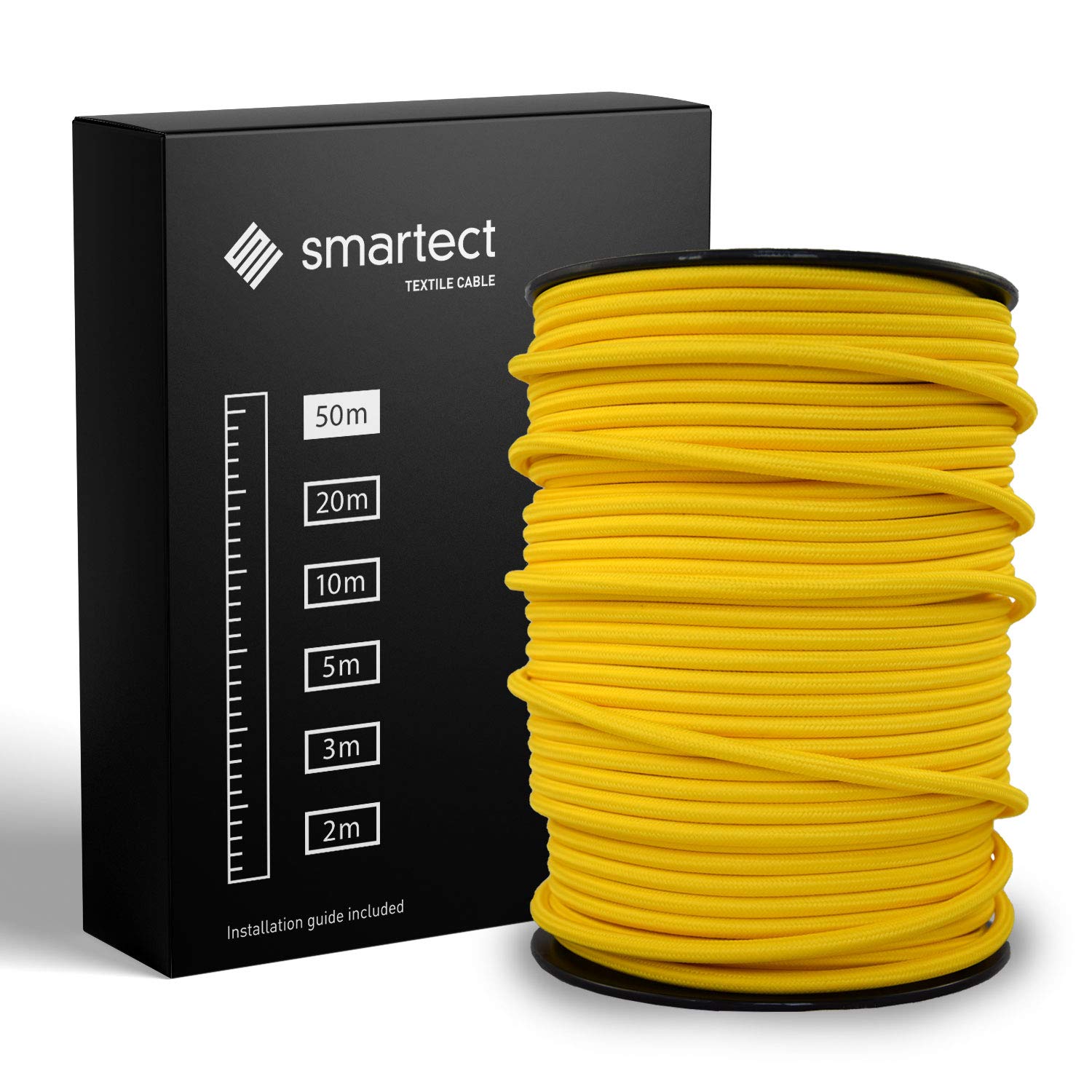 smartect Braided Cable, Yellow, 50 Metres 3 Core Electrical Cable (3 x 0.75mm²) Vintage Fabric Electrical Wire for your DIY project