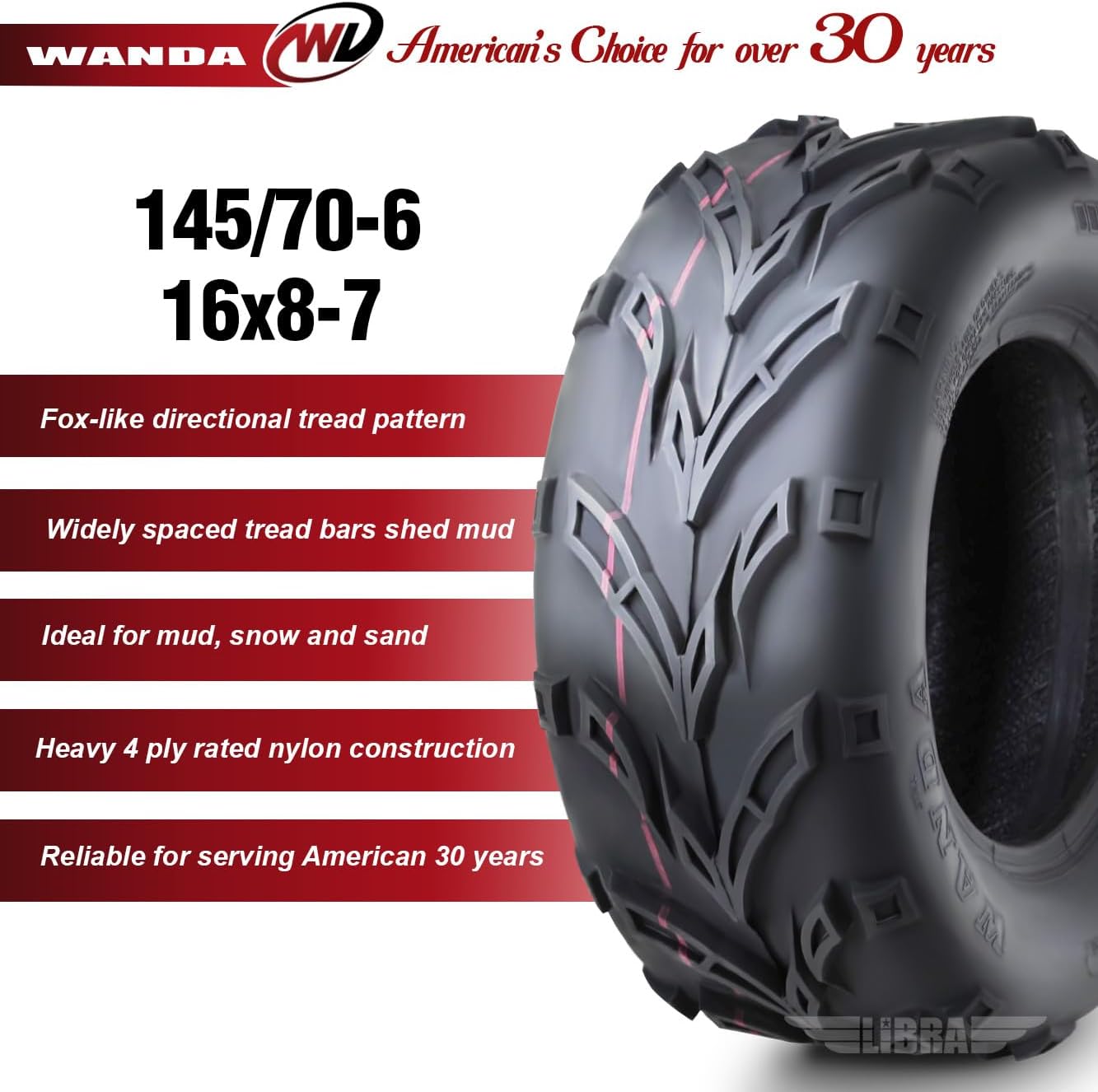 WANDA Set 4 Go Kart Tires 145/70-6 145x70x6 Front & 16x8-7 16x8x7 Rear P361
