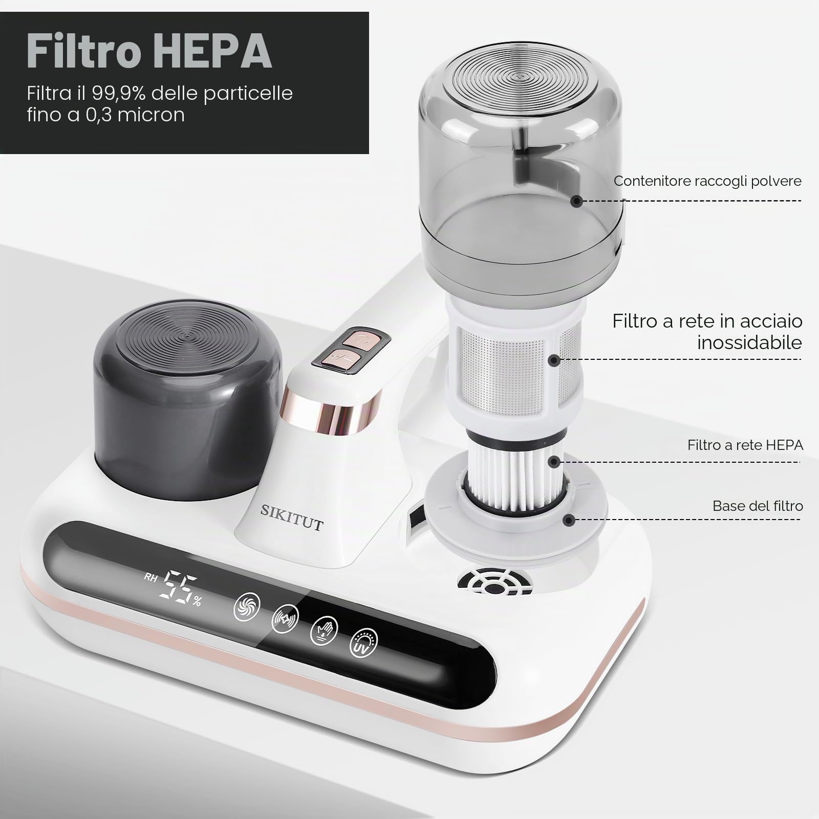 Battimaterasso, Aspirapolvere per Materassi, Aspira Materasso Antiacaro, Luce UV-C, Rimuove il 99,9% di Batteri e Allergeni, con Filtro HEPA, Ideale per Chi Soffre di Allergi