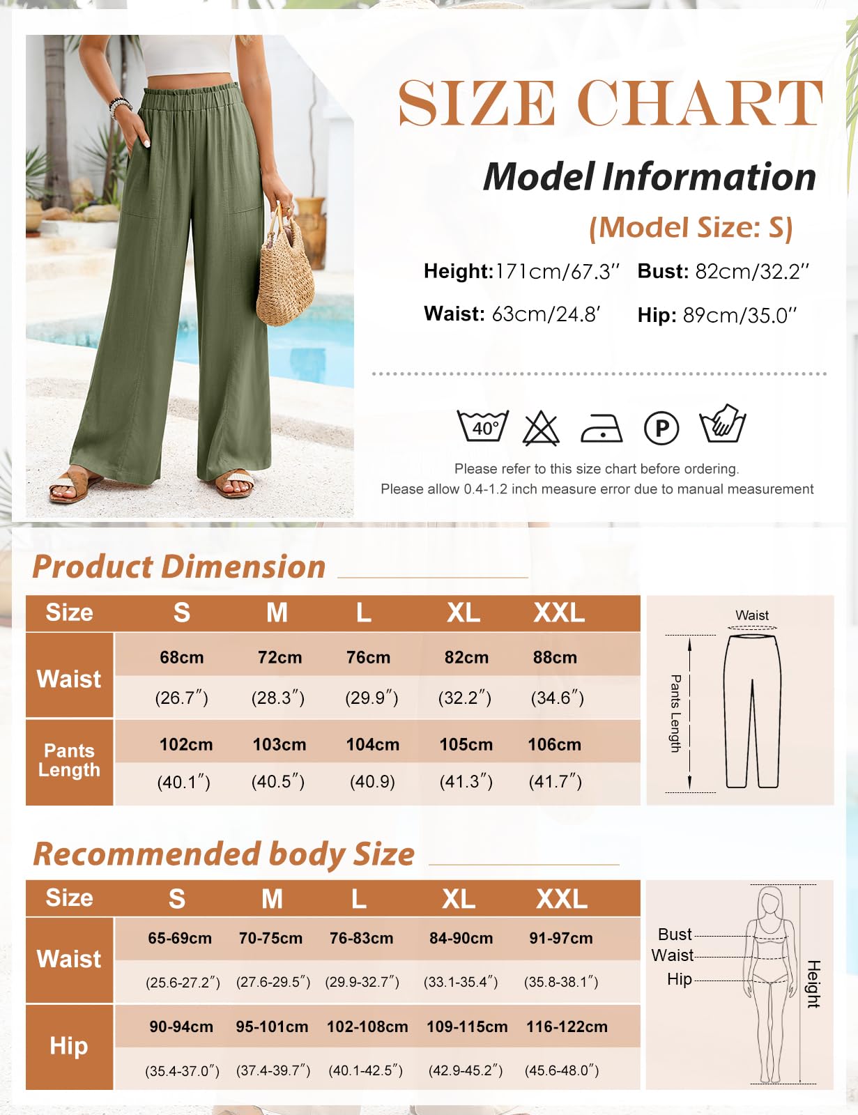 Niwicee Pantalon Fluide Femme Été Pantalon Lin Taille Haute Elastique Pantacourt Jambes Larges Ample Décontractée Palazzo Élégant Pants Solide Coupe Droite Pants avec Poches