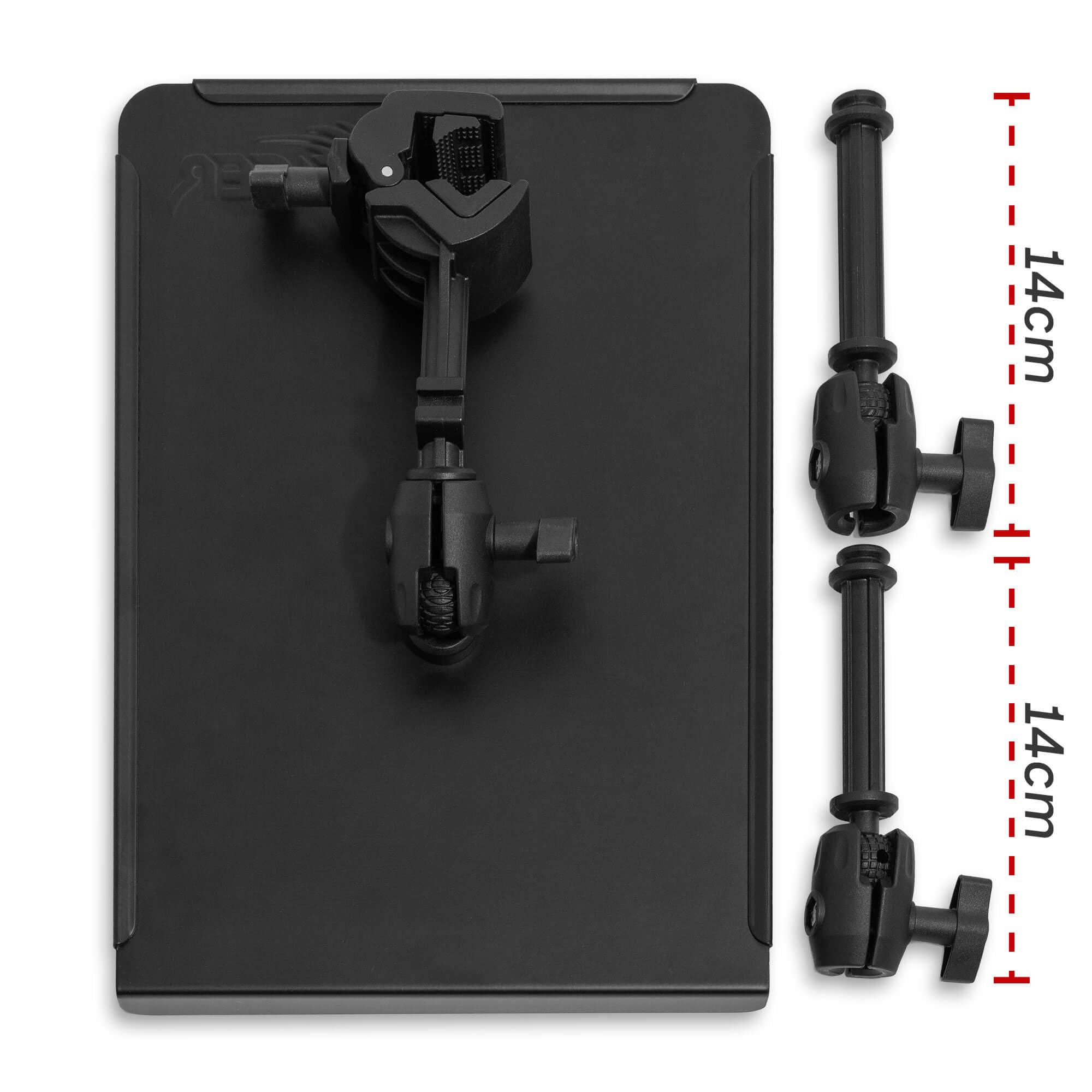Tiger MSA34-BK - Libreria musicale con doppio braccio a giunto sferico a 360˚, piastra 31 x 22 cm, bordo 2,4 cm, portata massima 40 cm, morsetto universale con staffe rimovibili, bracci staccabili
