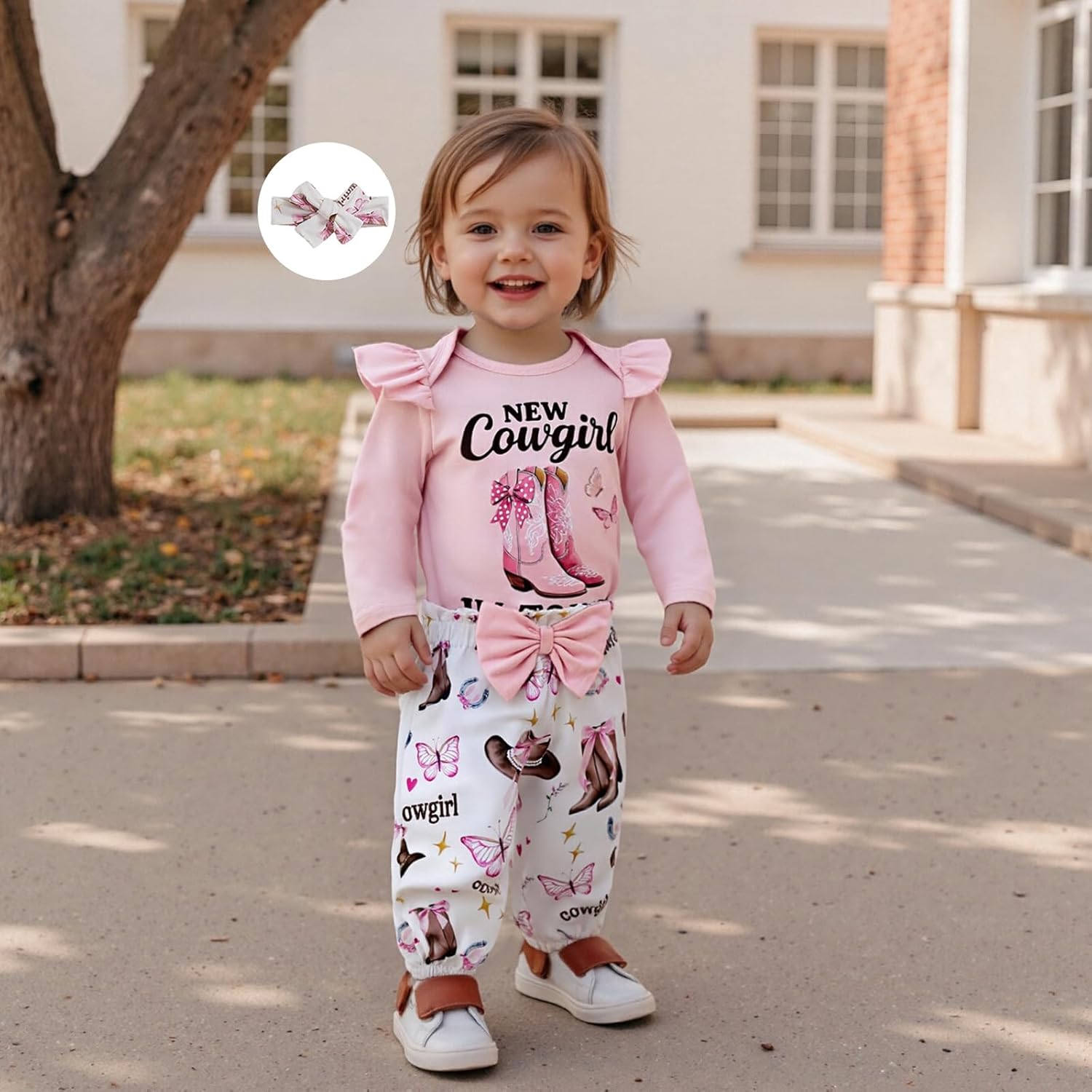 KMBANGI Western Cowgirl Newborn Baby Girl Clothes Ruffle Sleeves Letter Print Romper Shirts Cowgirl Boots Pants Fall Clothes - Image 3