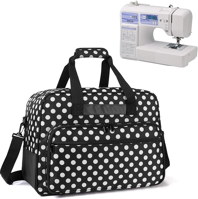 Yarwo Sewing Machine Bag, Sewing Machine Tote Bag, Universal Portable Carrying Case for Sewing Machine (Fits for Most Major Sewing Machine) with Anti-Slip Padded Bottom, Black Dots