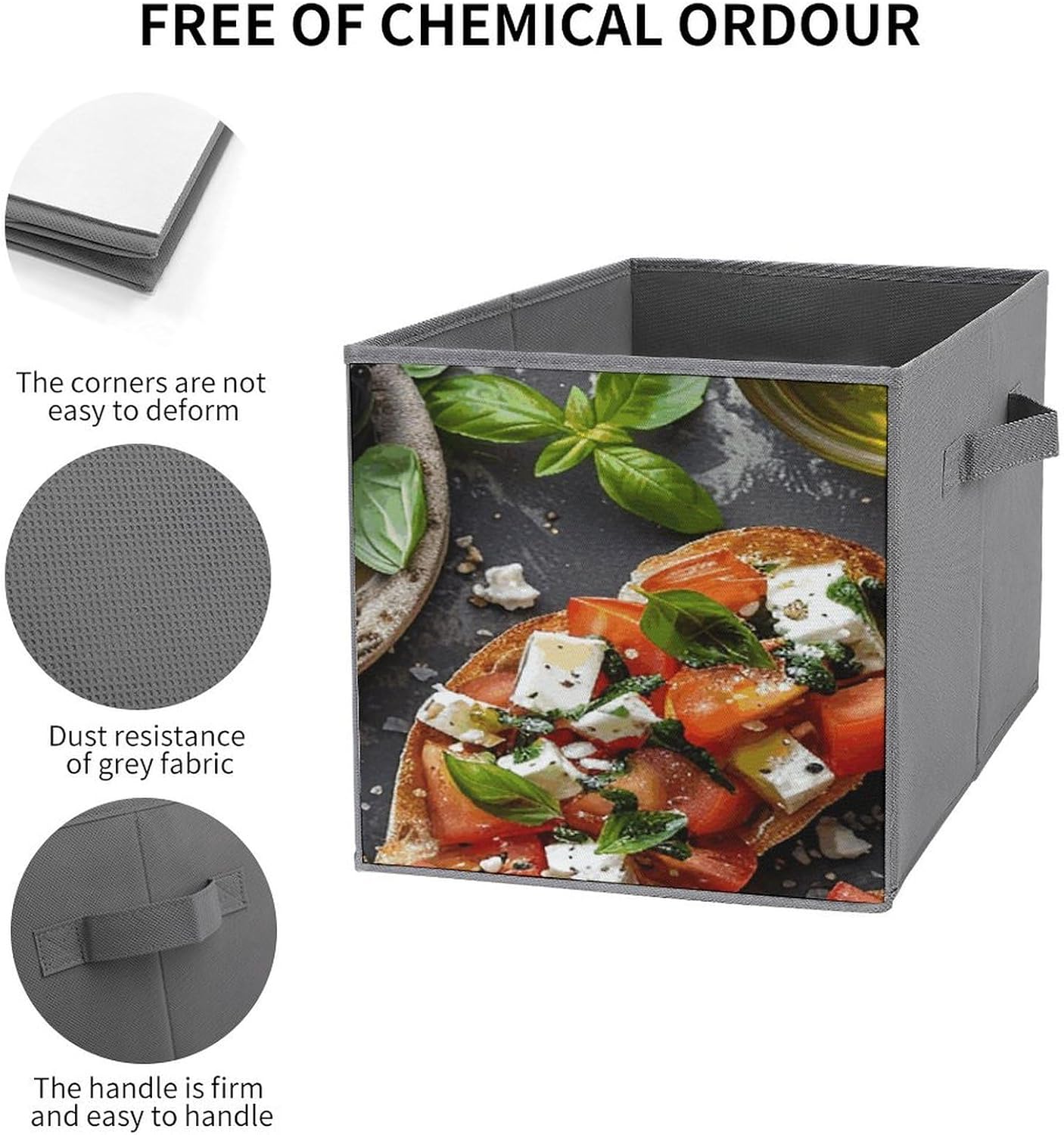 Multi Use Organizer Bins, Food Plating Images Printed Storage Bins, Foldable Storage Baskets Are Suitable For Bedrooms, Offices, And Cars