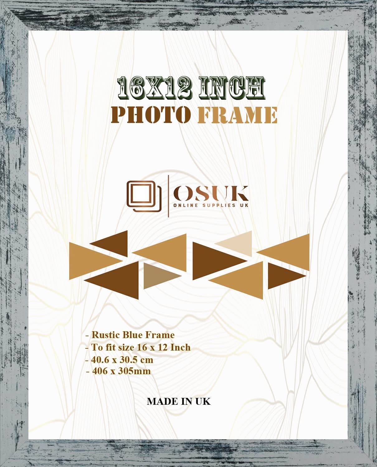 OSUK Rustic Blue Photo Frames 40.6 x 30.5cm Large Photo Frame 16 x 12 Inch Picture Frame With Clear Perspex Front & Wall Mounting 12" x 16" Frame