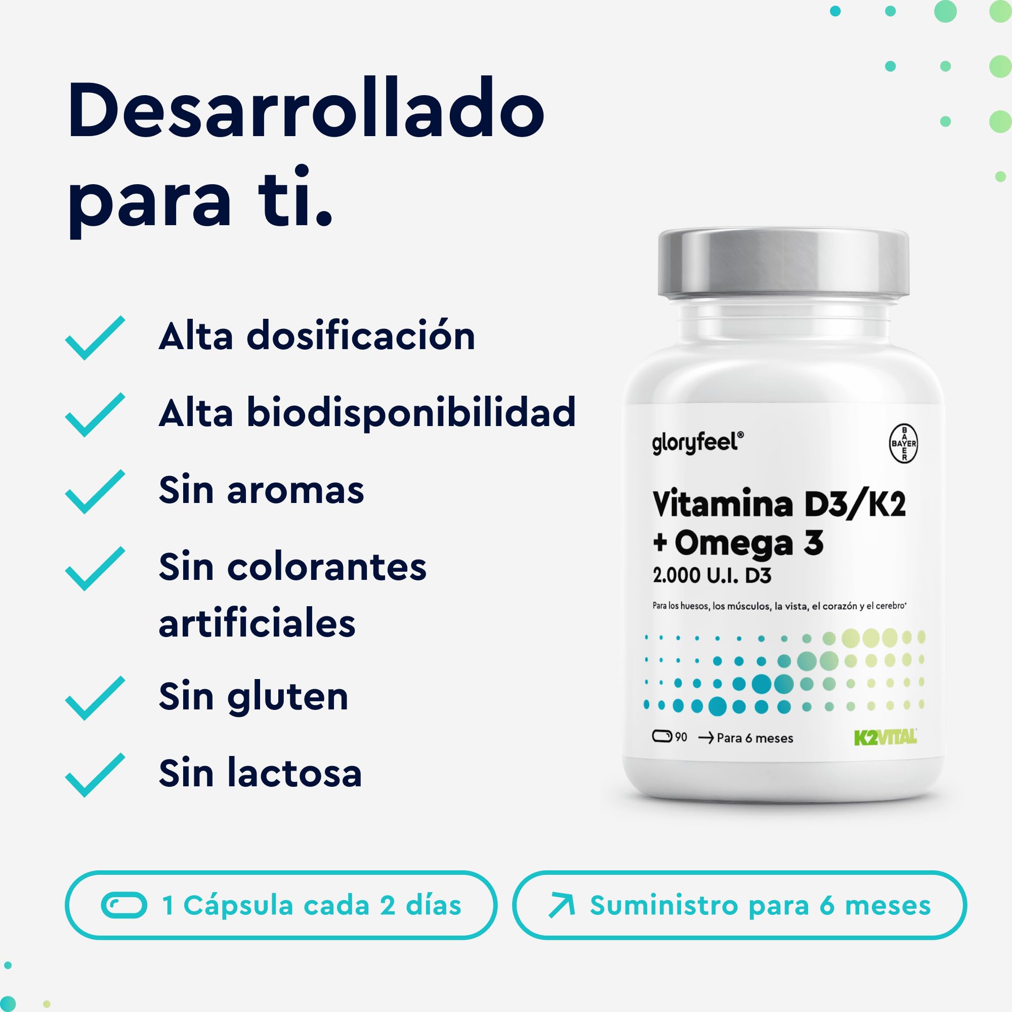 2000 UI de Vitamina D3 y K2 (K2VITAL®) - 1000mg de Omega 3 Aceite de Pescado (en Forma de Triglicéridos), 400mg EPA y 300mg DHA por Cápsula - Altamente biodisponible y Probado en laboratorio