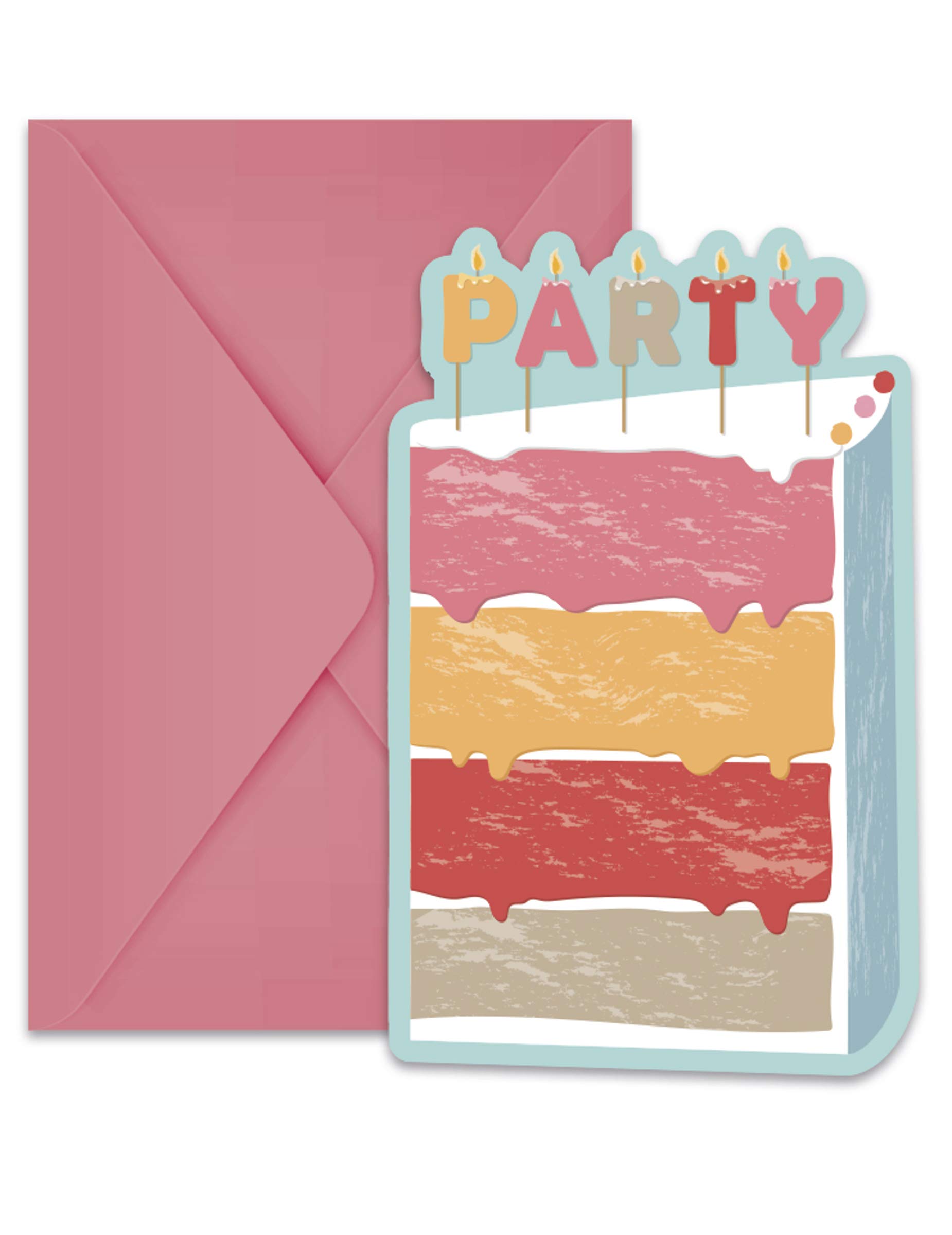Procos - Invitations with Envelope Birthday Cake, Multicolor, 5PR89349