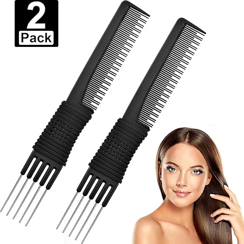 Leinuosen Paquete de 2 peines de cola  burlas y levantamiento de fibra de carbono negro para colas de rata y peluquería o uso doméstico (peines de