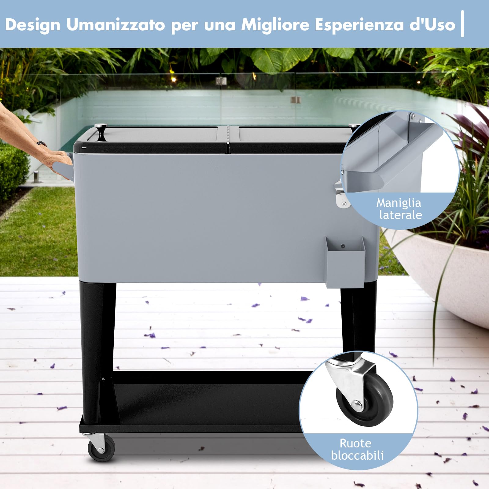 Carrello Portabevande GYMAX 76L z Ruotami, Przenośny, Utrzymuje Ciepło i Zimno, 91x48x87cm