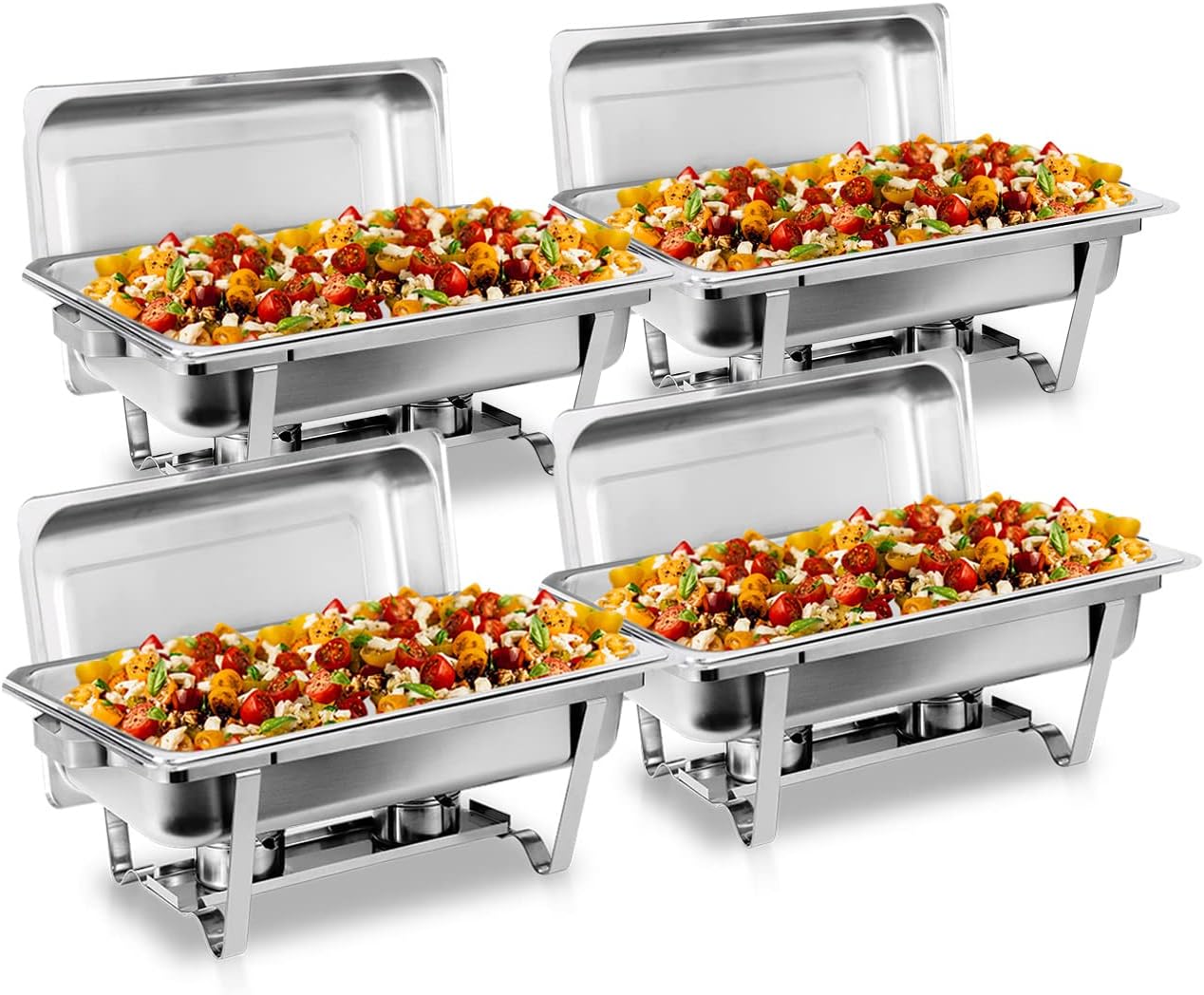 SUPER DEAL 8 Qt Stainless Steel 4 Pack Full Size Chafer Dish w/Water Pan, Food Pan, Fuel Holder and Lid For Buffet/Weddings/Parties/Banquets/Catering Events (4)