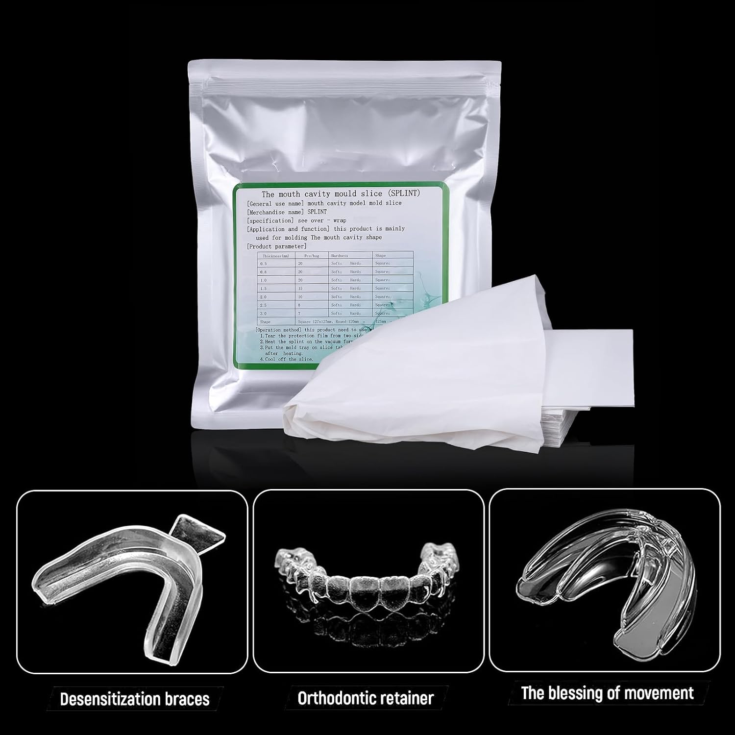 5''x5'' Dental Splint Material 0.8/1.0/1.5/2.0mm Thermoforming Material Sheet Oral Denture Model Mold Slice For Vacuum Forming Soft Hard Style choose (Hard, 1.5mm 15Pcs)