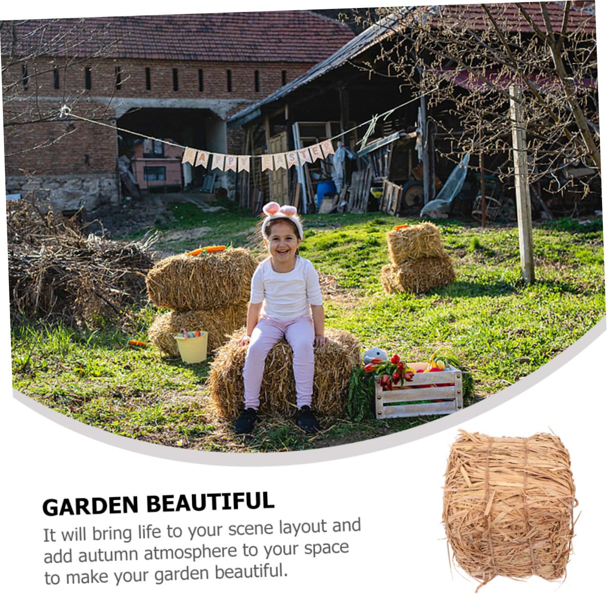 HOMSFOU Petit Décor de Meule de Foin Carré 20x20x20 Cm en Paille Simulée Décoration Rustique Extérieure pour Mariage Décor de Scène DIY Accessoire pour Photomaton et Jardin