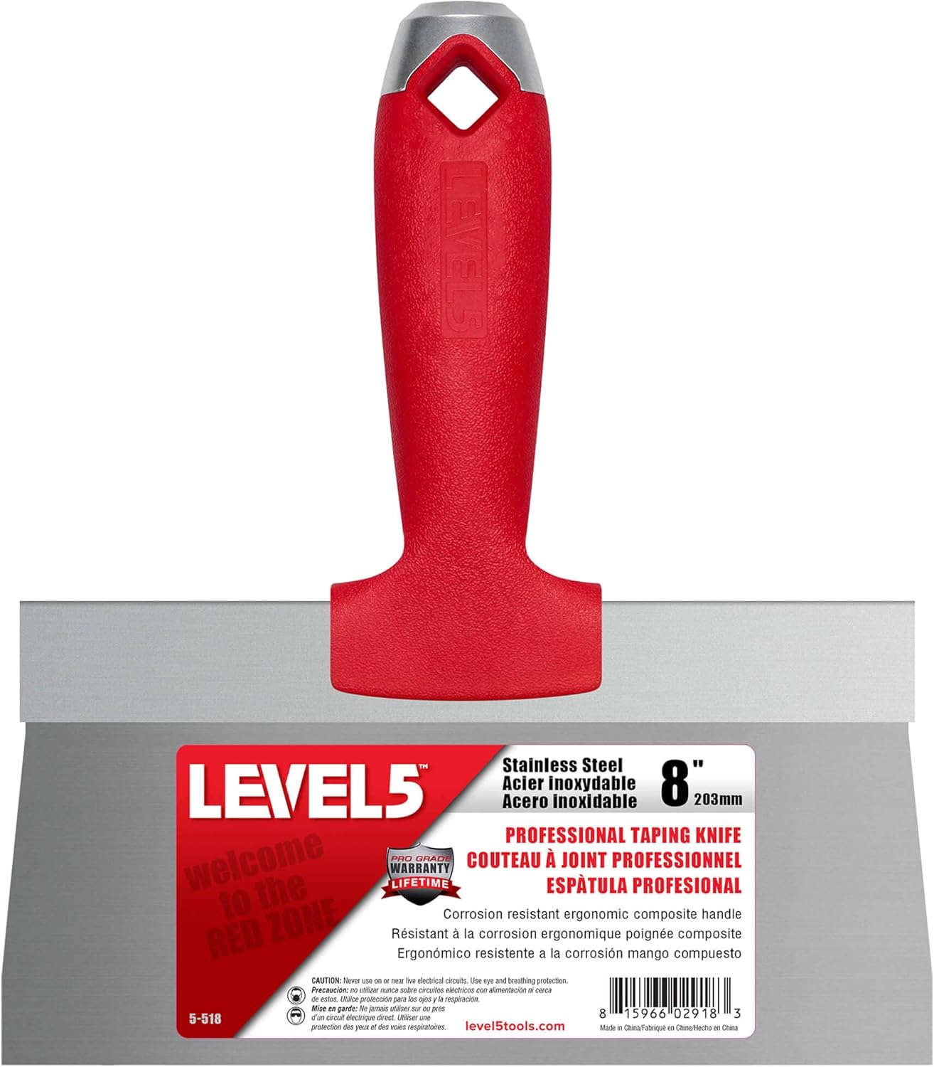 LEVEL5 12-Inch Stainless Steel Taping Knife with Solid Composite Handle | Premium quality, corrosion-resistant, lightweight, impact and solvent-resistant | 5-512