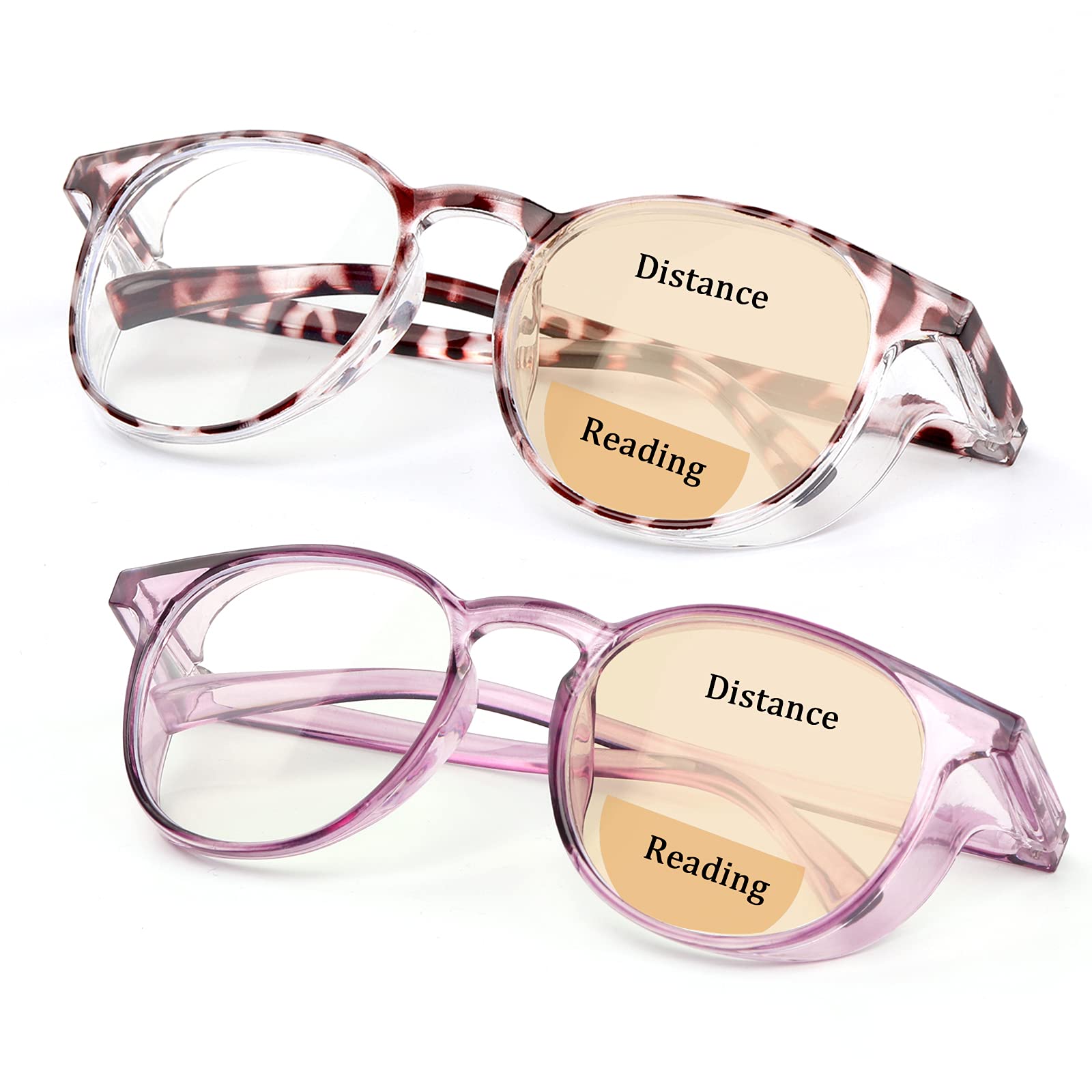 Outray2 Pack Blue Light Reading Glasses Bifocal Safety Glasses with Readers Side Shields Anti-Saliva for Women Men