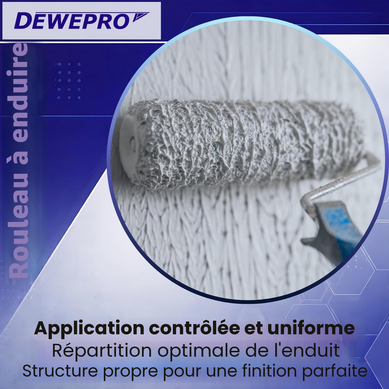 DEWEPRO® Lot de 3 Rouleaux d'enduit de remplacement pour mastic - Outil d'étalement de haute qualité pour une application uniforme – Spatule à rouleau de 230 mm de large