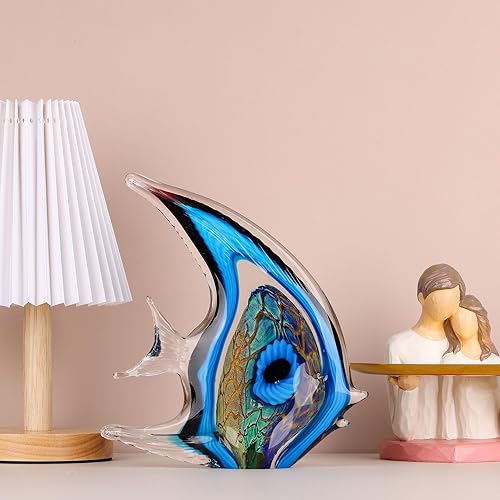 Miniatura 4 de XMGZQ Figuras de vidrio soplado a mano, decoración de vidrio azul soplado, adorno de figuras de peces de vidrio tropical, escultura de animales