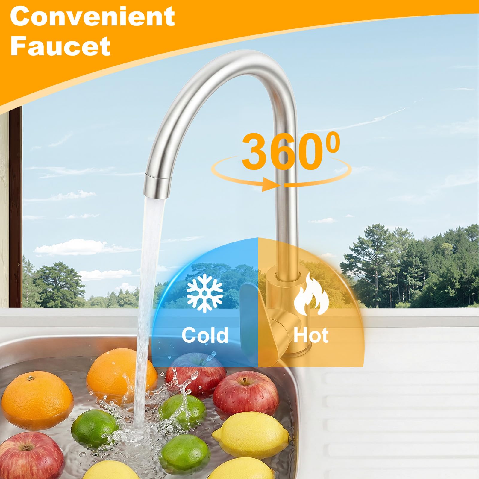 Fregadero independiente de acero inoxidable con grifo, fregadero de cocina para exteriores con encimera, 75 x 40 x 75 cm, lavabo profundo, patas ajustables en altura, para jardín, terraza, camping