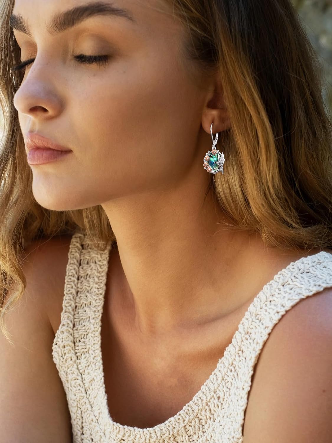 Dreamboat Valentines Day Gifts for Women Hummingbird Dangle Drop Earrings for Women Sterling Silver Abalone Hummingbird Dangling Leverback Earrings Bird Jewelry Anniversary Christmas Birthday Gift for Wife Her Mom