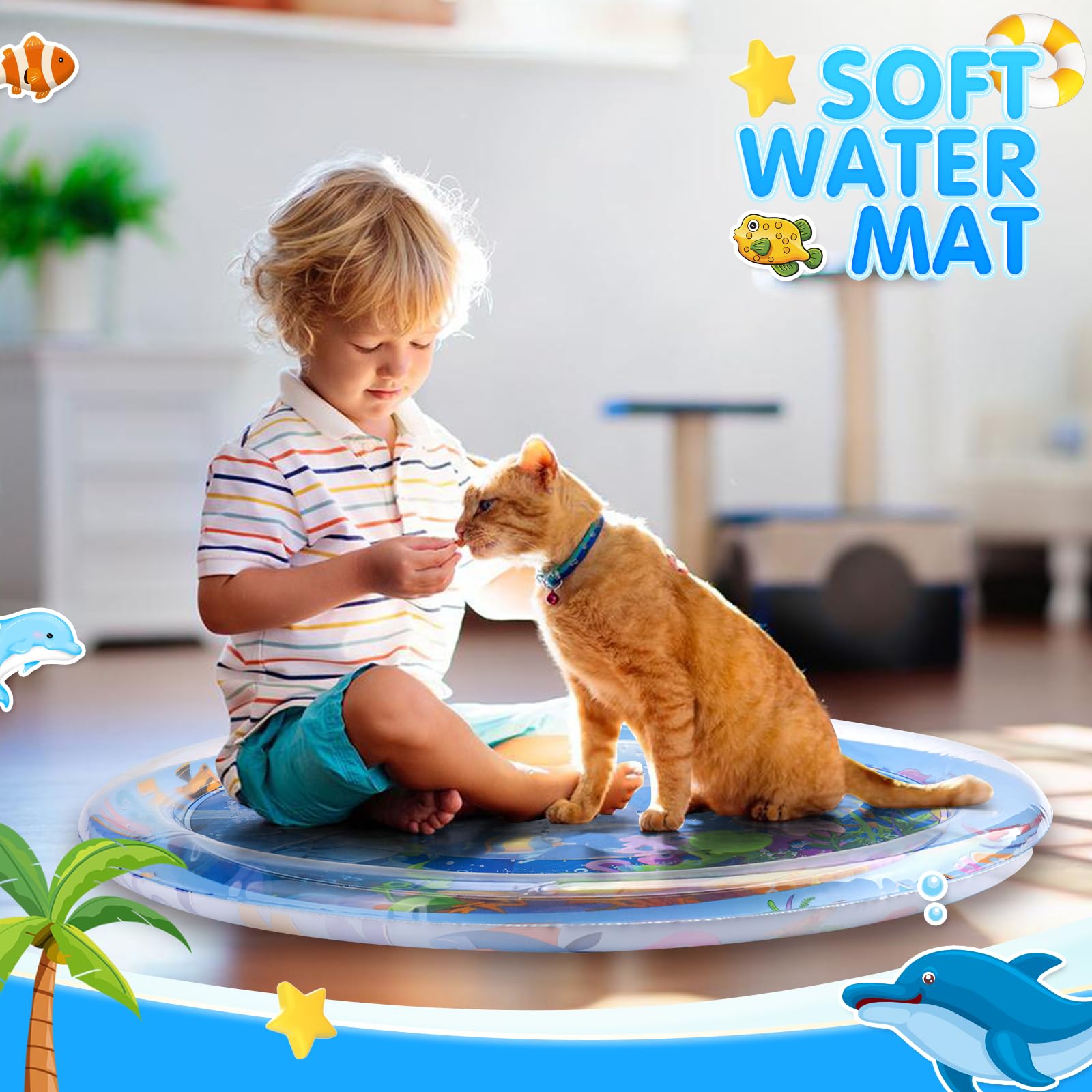 Tappeto Acqua Gatto, Tappeto d’acqua Sensoriale e Gonfiabile per Gatti – Qualità Addensata, Raffreddante, Interattivo per Gatti e Cani
