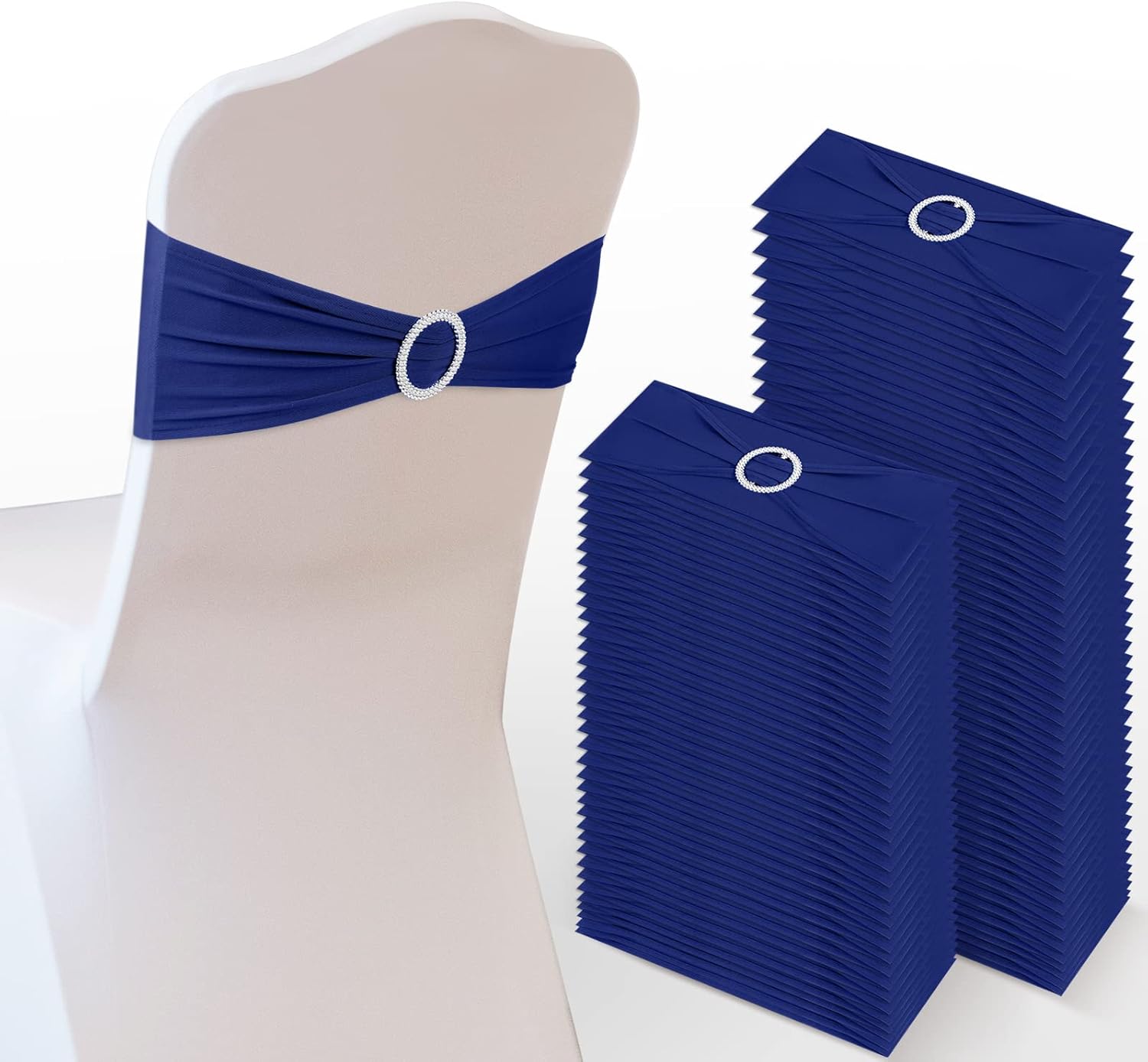 Breling 80 Pieces Spandex Chair Sashes Bows Elastic Chair Cover Bands with Buckle Slider Stretchable Sashes Bow for Wedding Reception Universal Ceremony Banquet Decoration