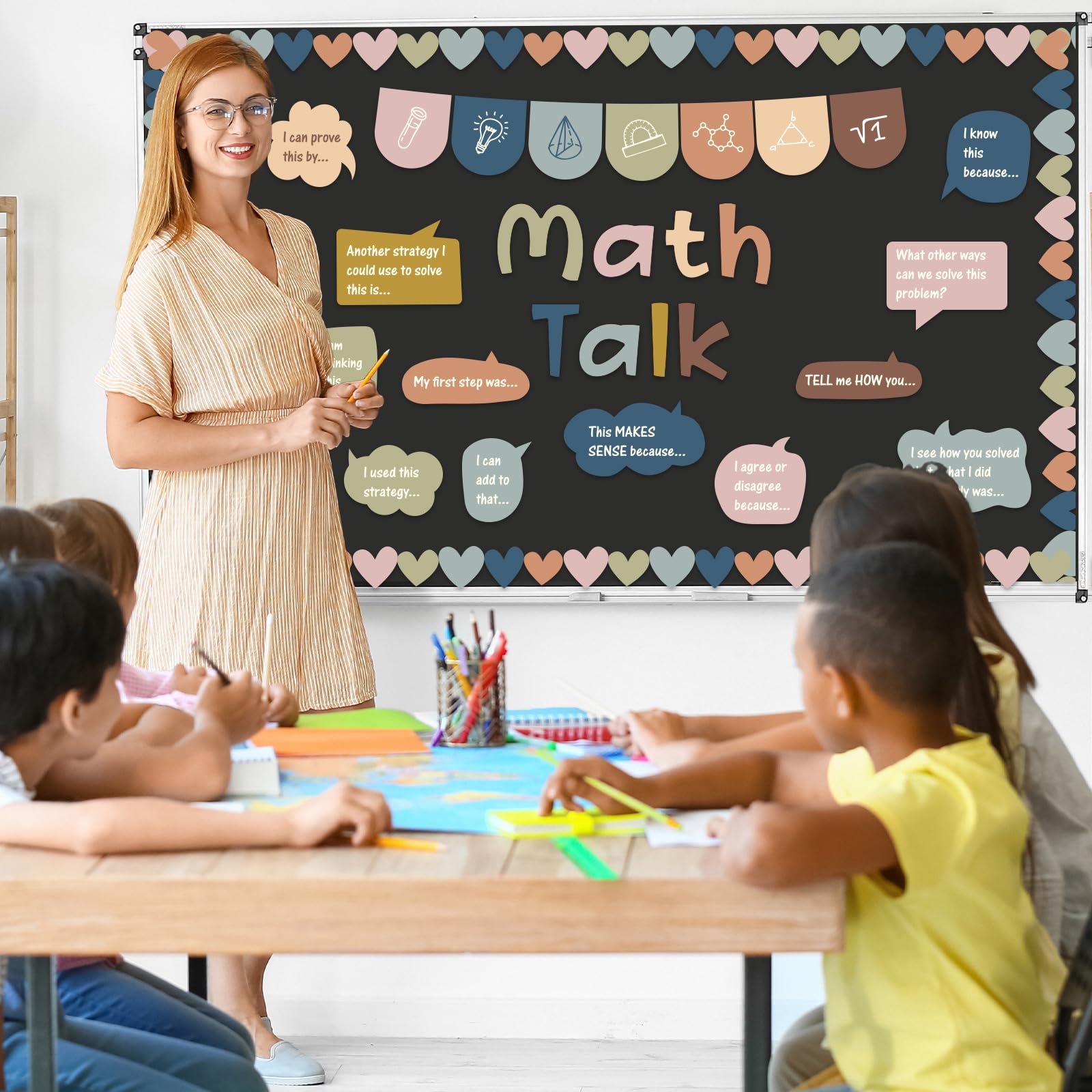 Lot de 43 tableaux d'affichage de mathématiques bohèmes pour décoration de salle de classe et de mathématiques éducatives - Découpes en papier pour tableau d'affichage mathématiques - Fournitures de