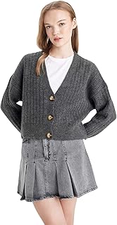 ديفاكتو كارديجان تريكو بقصة عادية ورقبة شكل V واكمام طويلة للنساء R1389AZ، رمادي، مقاس XL