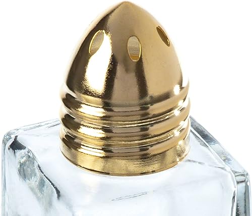 Miniatura 6 de Juego de 24 mini saleros y pimenteros, forma de cubo, cuerpo de cristal, parte superior chapada en oro pulido