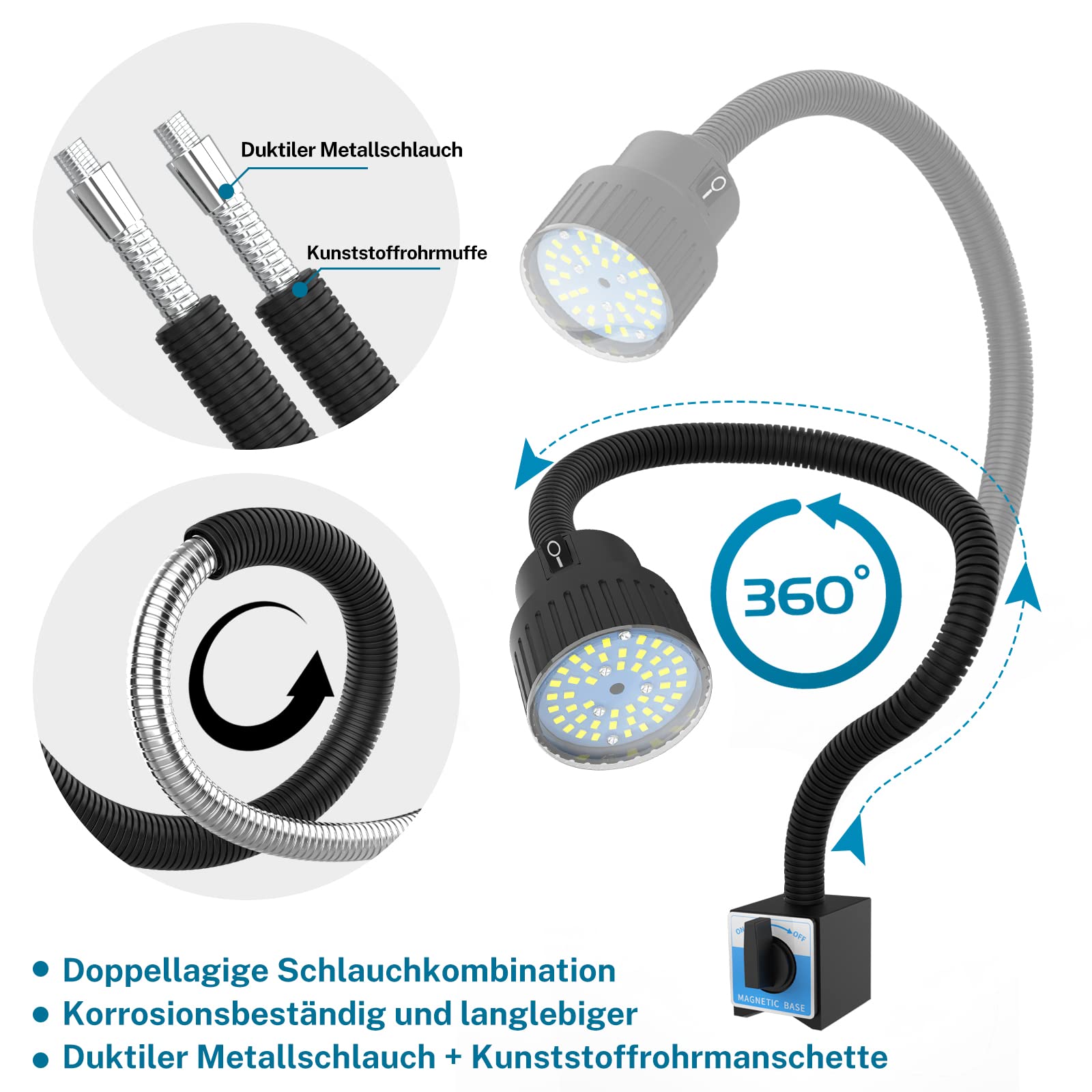 Luce flessibile a collo di cigno 12 W LED luce di lavoro 1200 lumen tornio luce LED con base magnetica per tornio fresatrice cnc macchina da cucire illuminazione industriale strumento lampada a