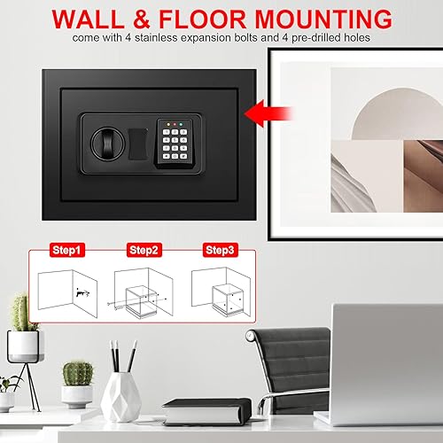 Miniatura 7 de 1.2 Cuft - Caja fuerte para el hogar pequeña a prueba de agua y fuego, cajas fuertes a prueba de fuego para uso doméstico, caja de seguridad