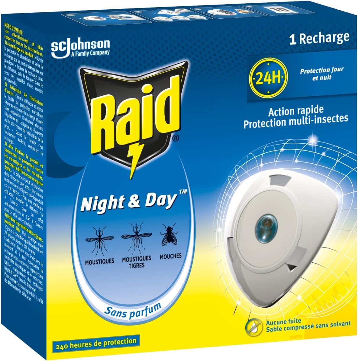 Raid Electrique Night&Day - Ricarica mosche zanzare, tigre, 240 ore, lotto di 3