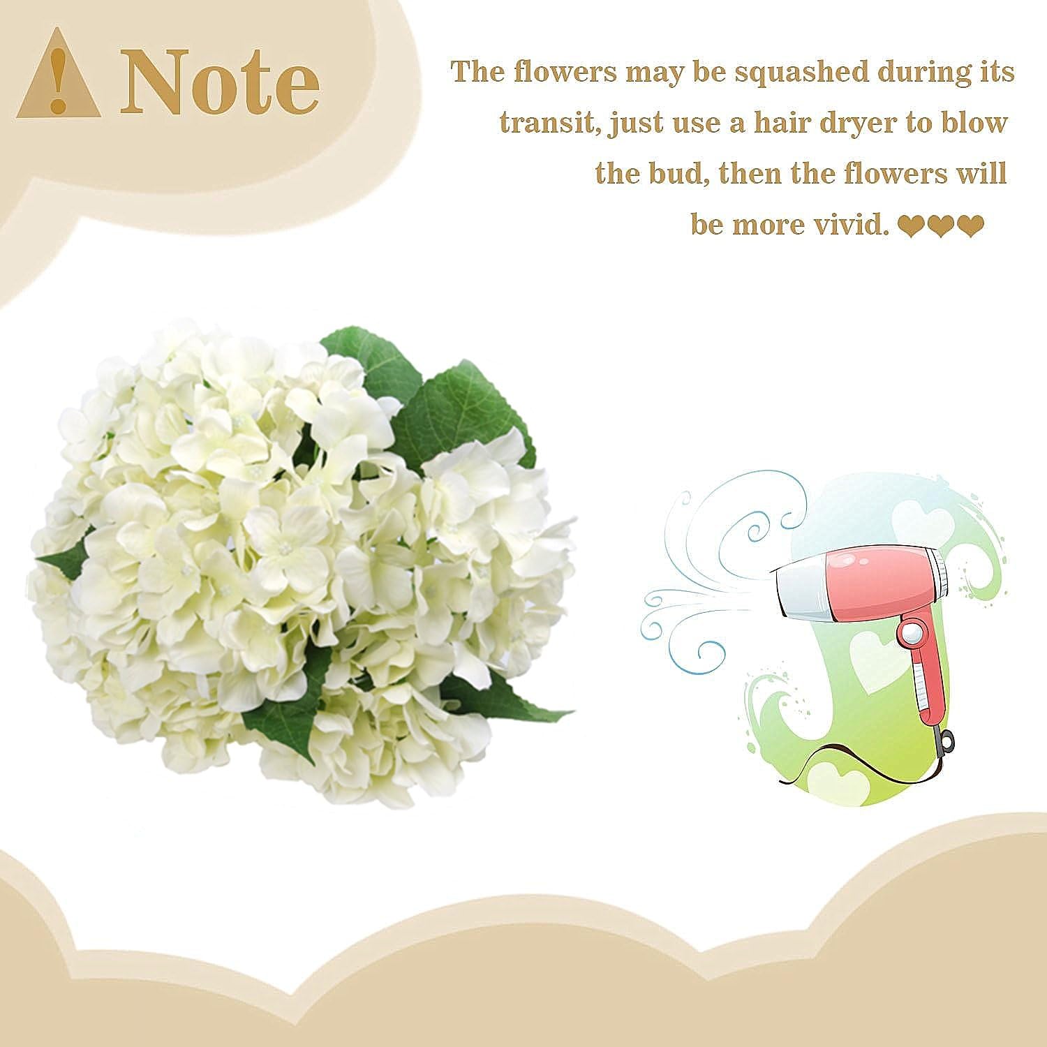 Felice Arts Artificial 18 Inches Hydrangea Flowers Silk 7 Big Head Hydrangea Bouquet for Wedding,Room,Home,Hotel,Party Decoration(Cream)