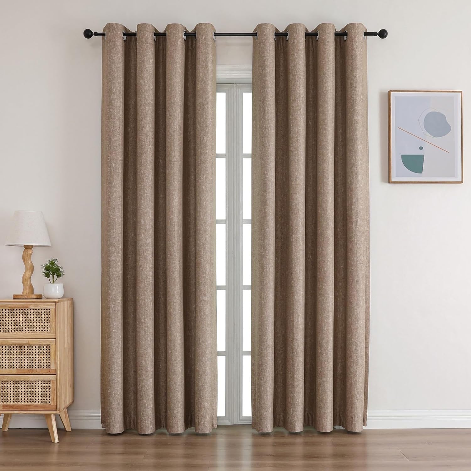Flyfun Blackout Curtains 84 Inch Length 2 Panels Set, Thermal Insulated Long Curtains, Room Darkening Grommet Curtains for Living Room Bedroom Window (Light Coffee, 52W x 84L)