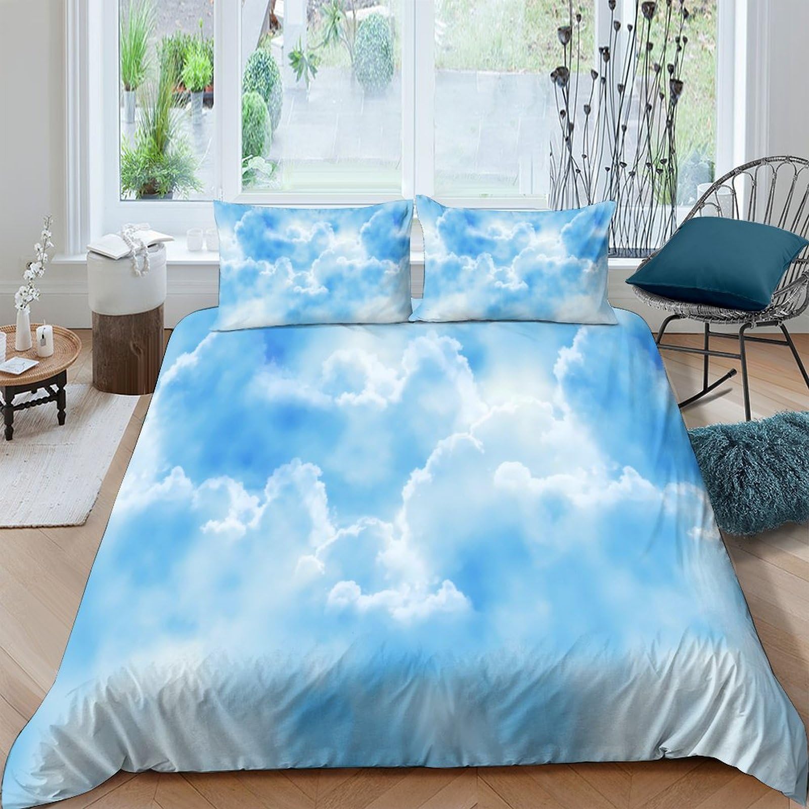 Ctjqhvkz Style-1 3D Printed Blue Sky Clouds Fitted Sheet Microfiber Soft Breathable Dream Cloud Bed Cover For Bedroom Guest Room Decor Mattress Protection Single（135X200cm）