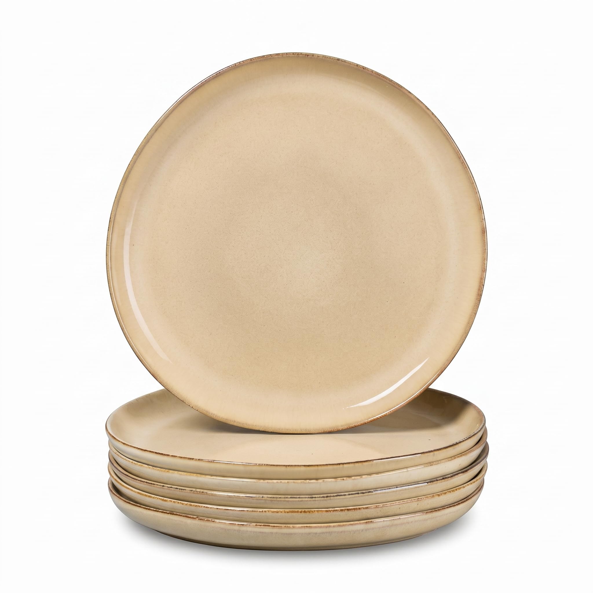 Joyfair 10.5 Inch Irregular Stoneware Dinner Plates Set of 6, Sandy Khaki