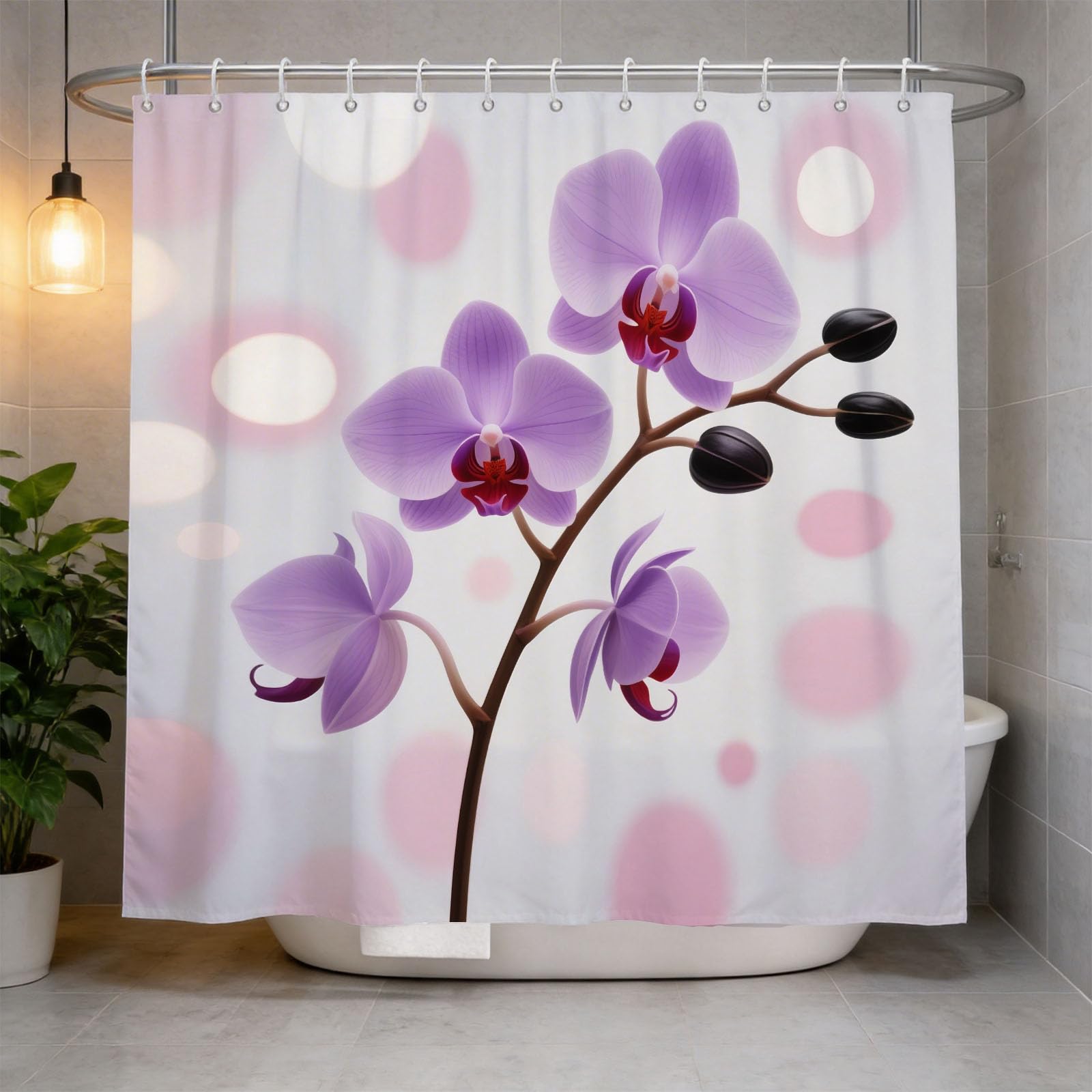 Hongduo 3D Orchid Shower Curtain for Stalls Bathtubs Cartoon Bathroom Decor Shower Curtain Set Polyester Fabric Waterproof 120x180cm/48X71 Inch with Hooks