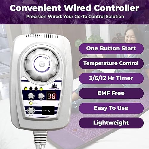 Miniatura 6 de MediCrystal Tapete de amatista infrarroja lejana de 76 pulgadas de largo x 40 pulgadas de ancho + 120 ágatas naturales + 24 luces rojas de fotones,