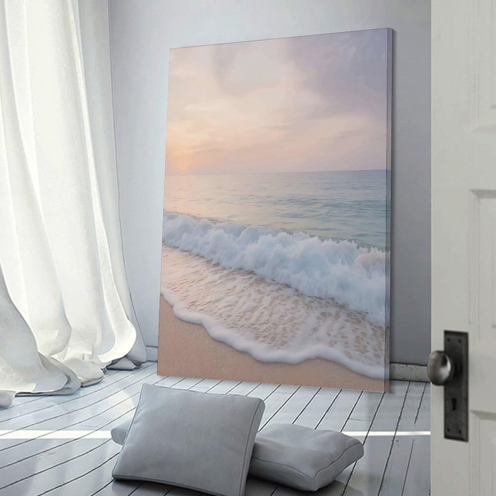 Junmoney Room Decor Wall Art Pastel Beach Waves at Sunset, 24x36inch(60x90cm), for Living Room, Lounge Or Sitting Room, Canvas Styling for A Polished Room Look