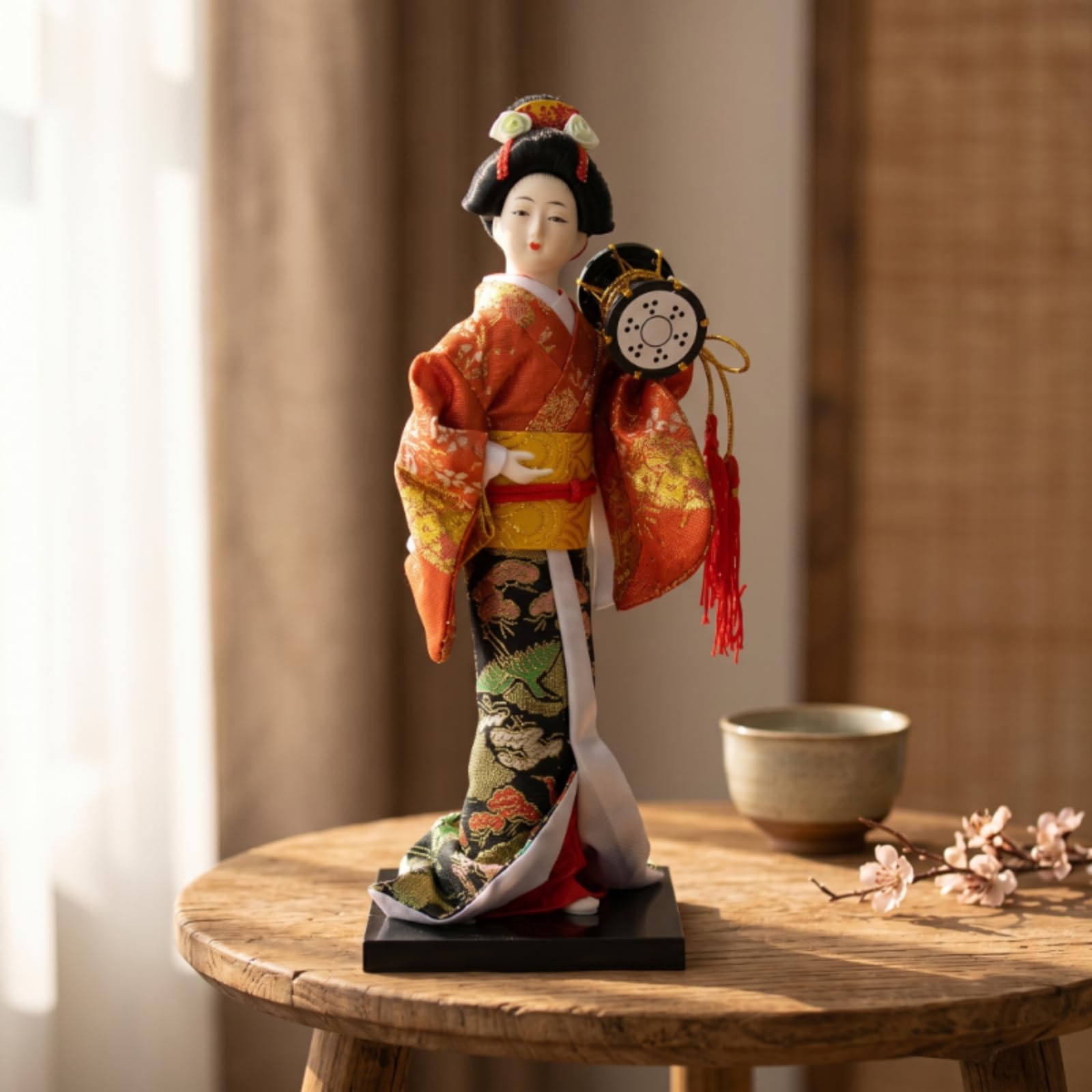 Amazon.co.jp: Qialexicon 日本の芸者人形 装飾用 木製台座付き日本