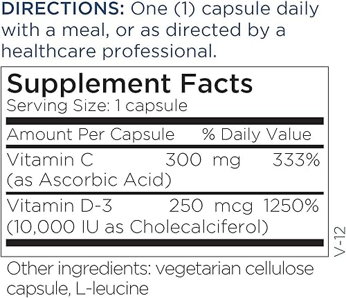 Miniatura 6 de Metabolic Maintenance Vitamina D3 10,000 UI  Vitamina D3 pura con vitamina C para la salud inmune y ósea, suplemento de vitamina D extra fuerte para