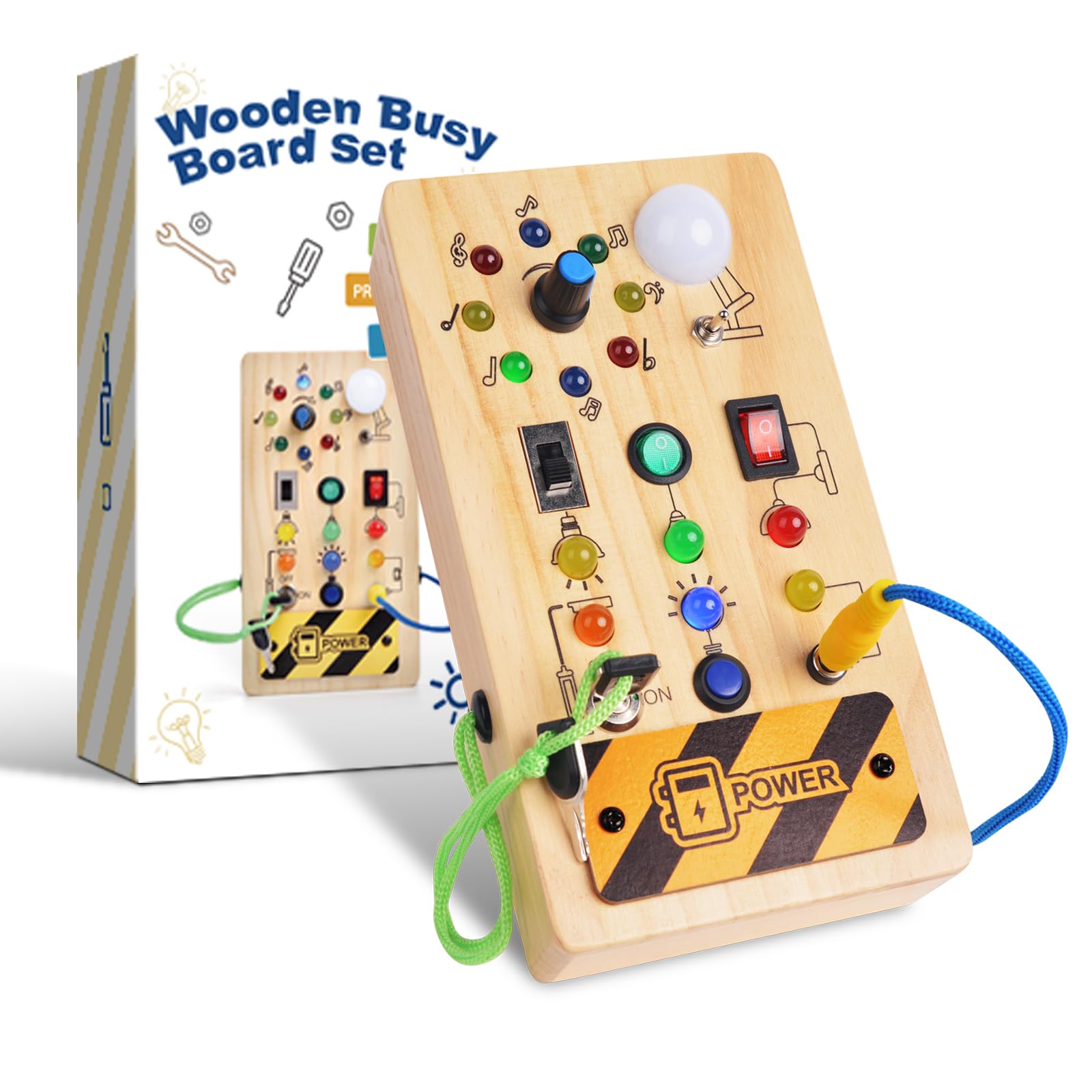 Montessori Spielzeug ab 1 Jahr Busy Board, Baby Motorikspielzeug Activity Board Holzspielzeug ab 1 2 3 Jahre mit Schalter LED-Leuchten, kinderspielzeug Sensorik, Geschenk Junge und Mädch
